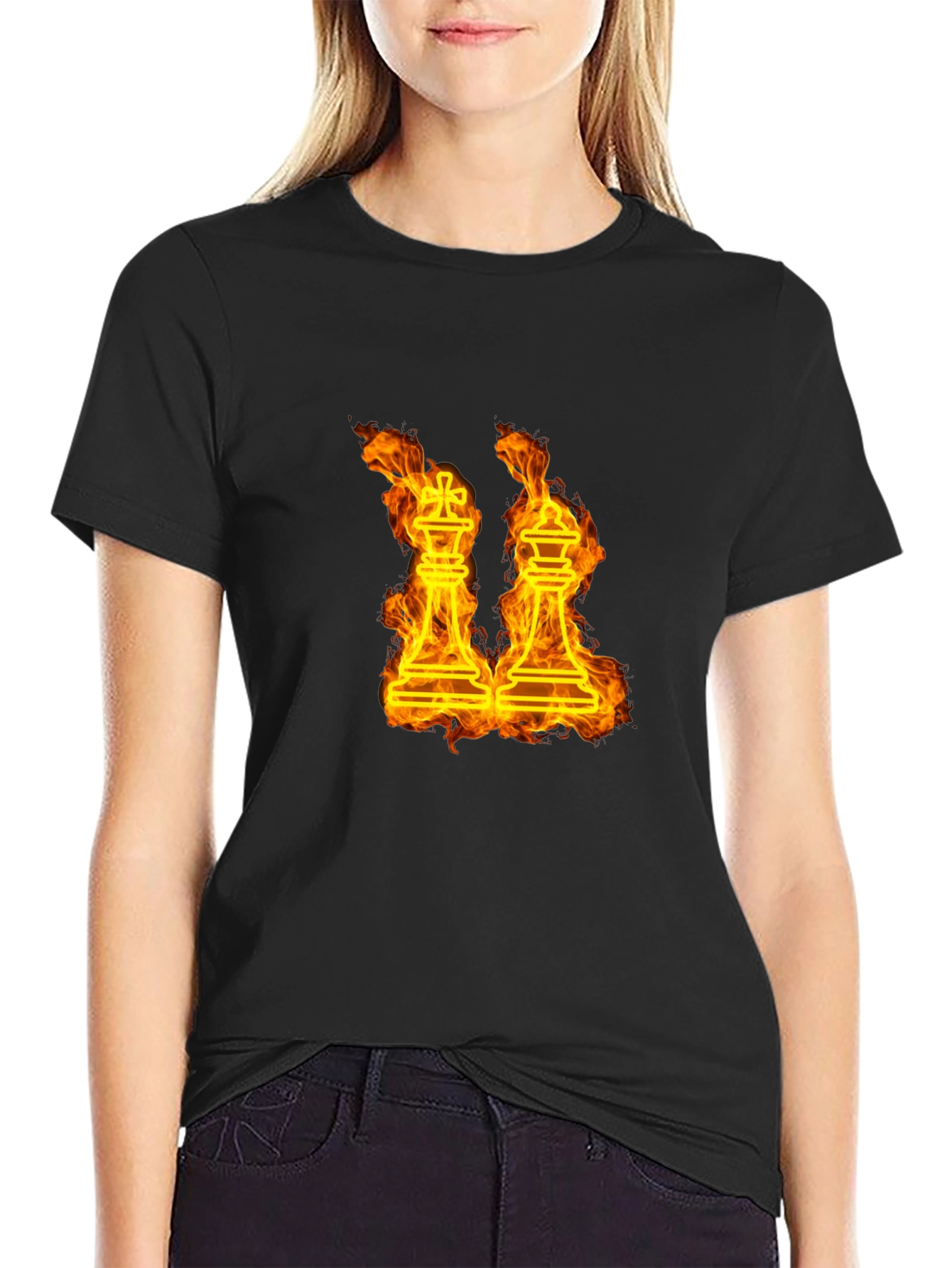 Black Fiery Chess Kings T-Shirt view 2