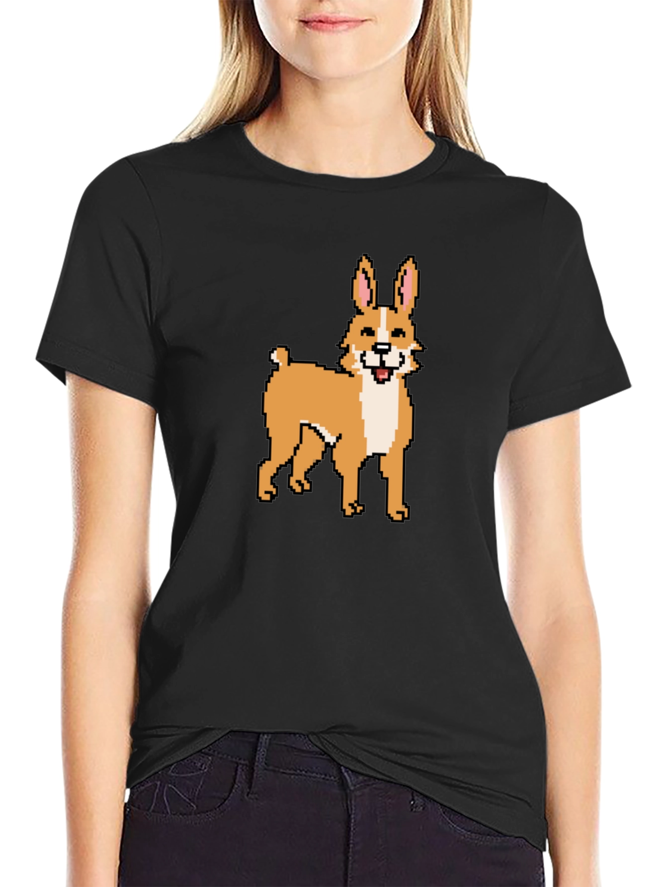 Black Pixel Art Dog T-Shirt - Unique Graphic Tee view 2