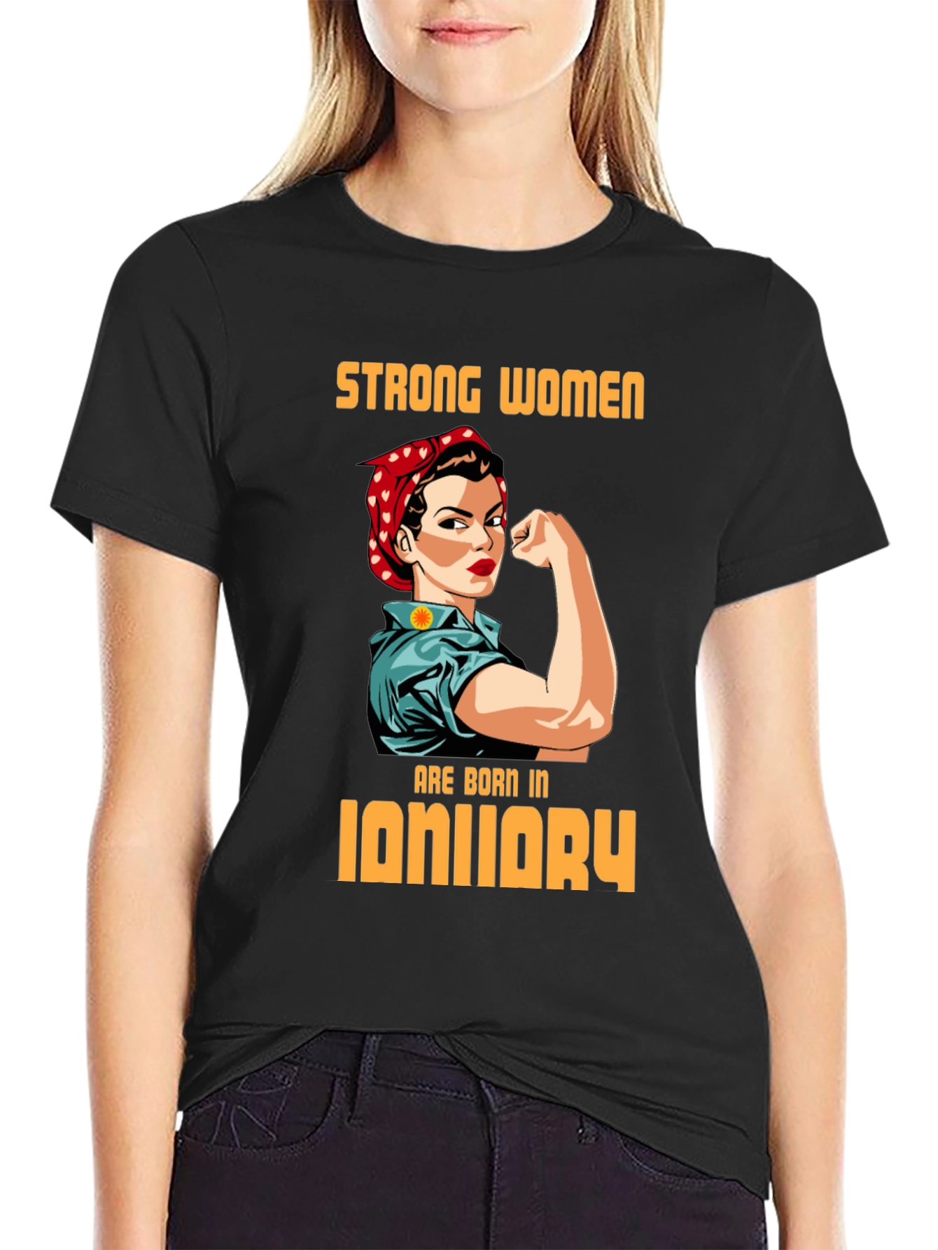 Black Strong Women January Birthday T-Shirt view 2