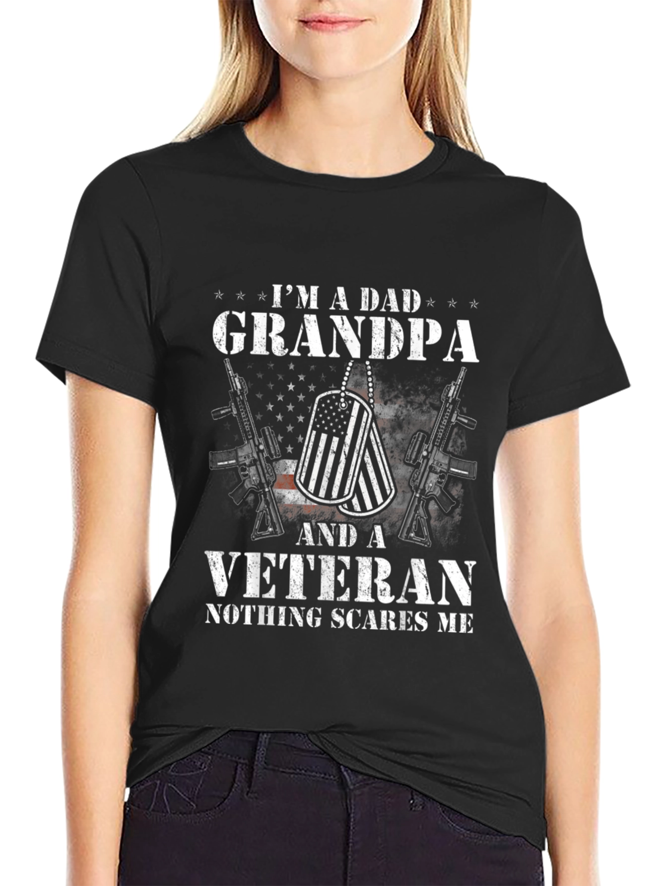 Black I'm A Dad Grandpa And A Veteran T-Shirt view 2