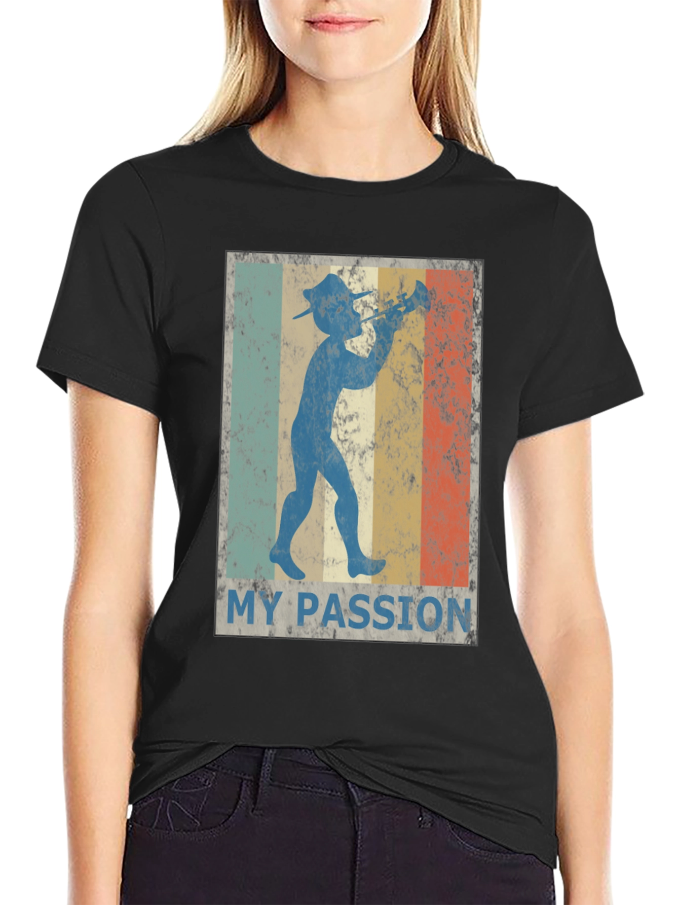 Black Retro "My Passion" Trumpet Player Graphic Tee view 2