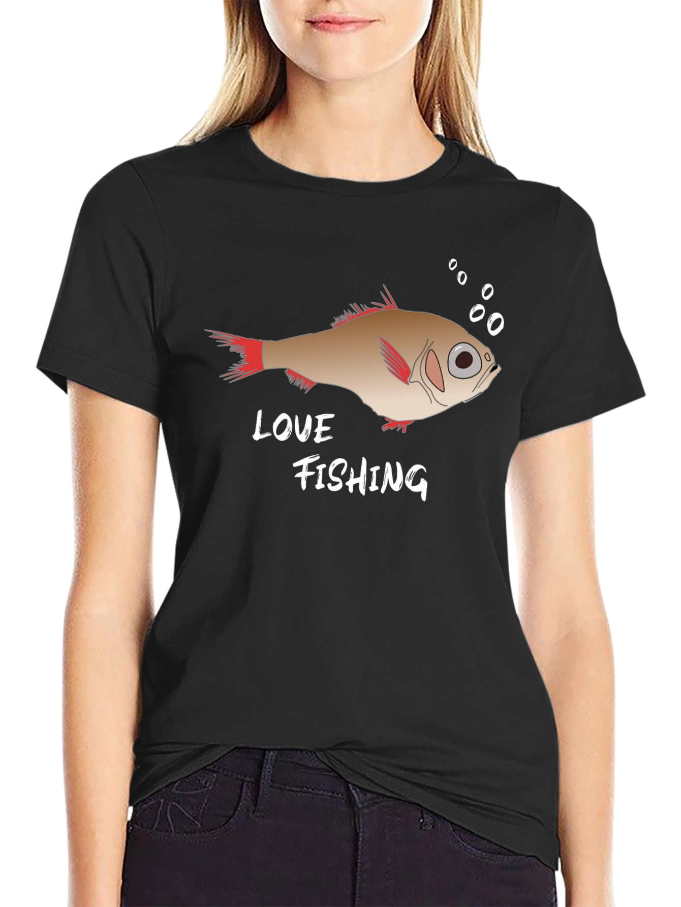 Black Love Fishing Graphic Tee - Black Cotton T-Shirt view 2