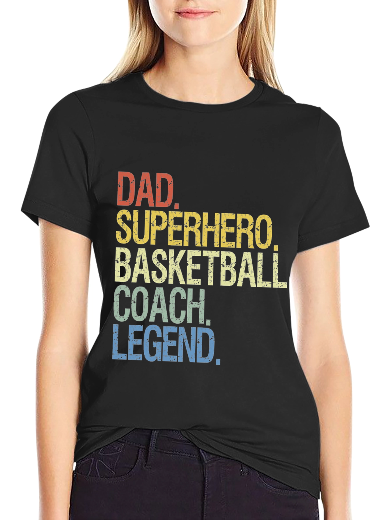 Black Dad Superhero Basketball Coach Legend T-Shirt view 2