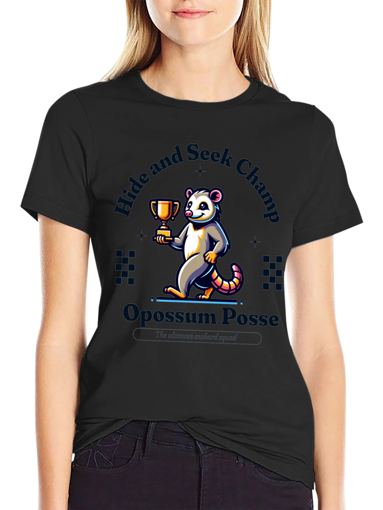 Black Opossum Hide & Seek Champ T-Shirt view 2