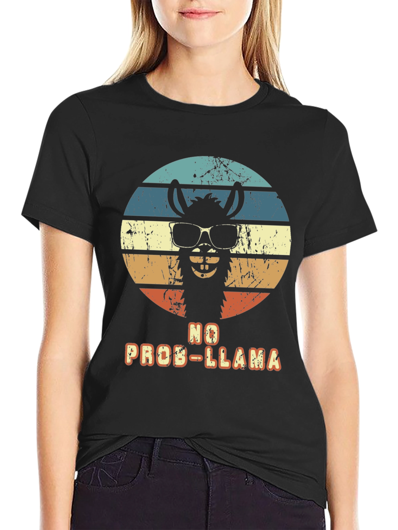 Black No Prob-Llama T-Shirt - Retro Alpaca Design view 2