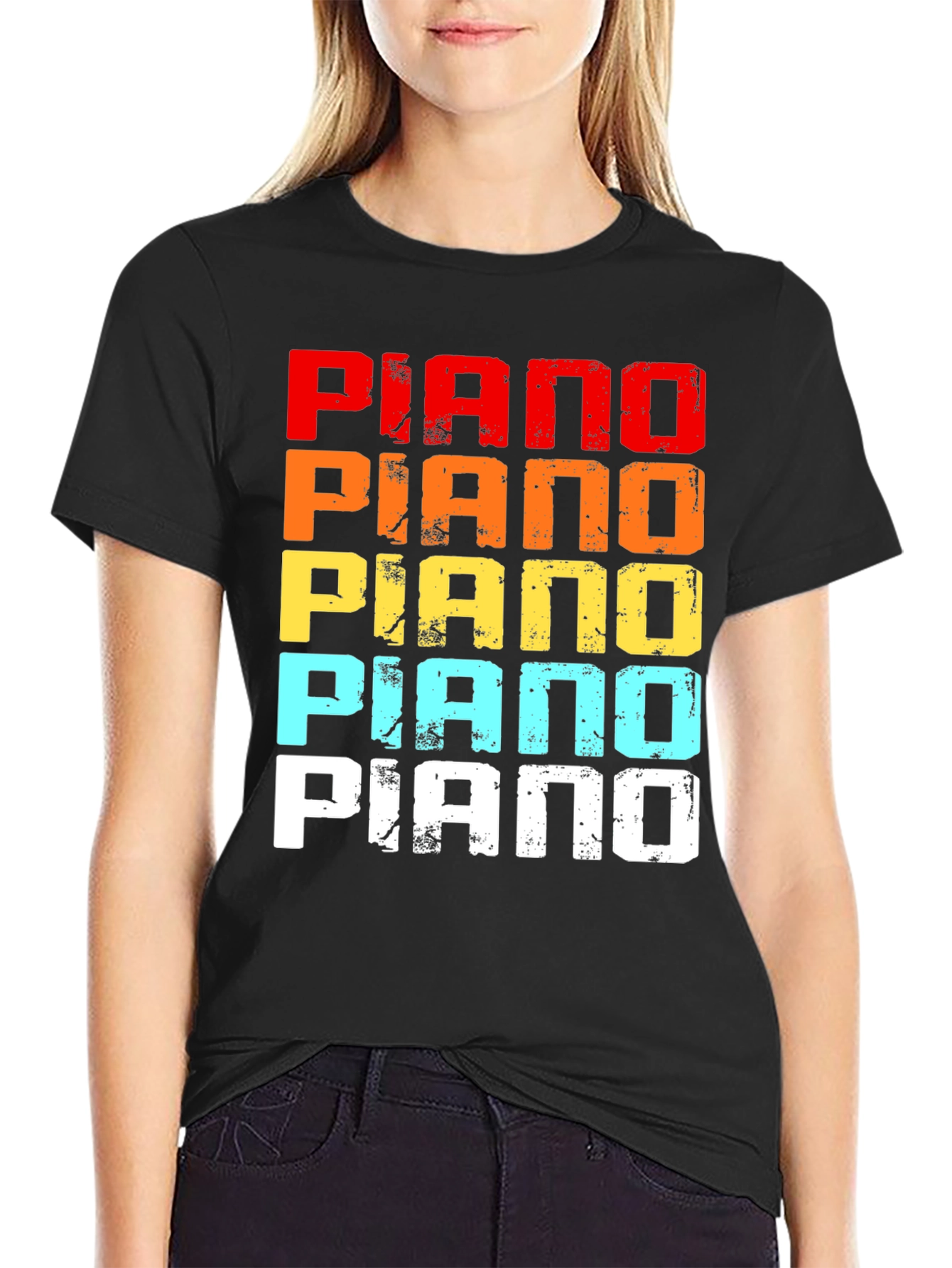 Black Retro Piano Graphic Tee - Music Lover T-Shirt view 2