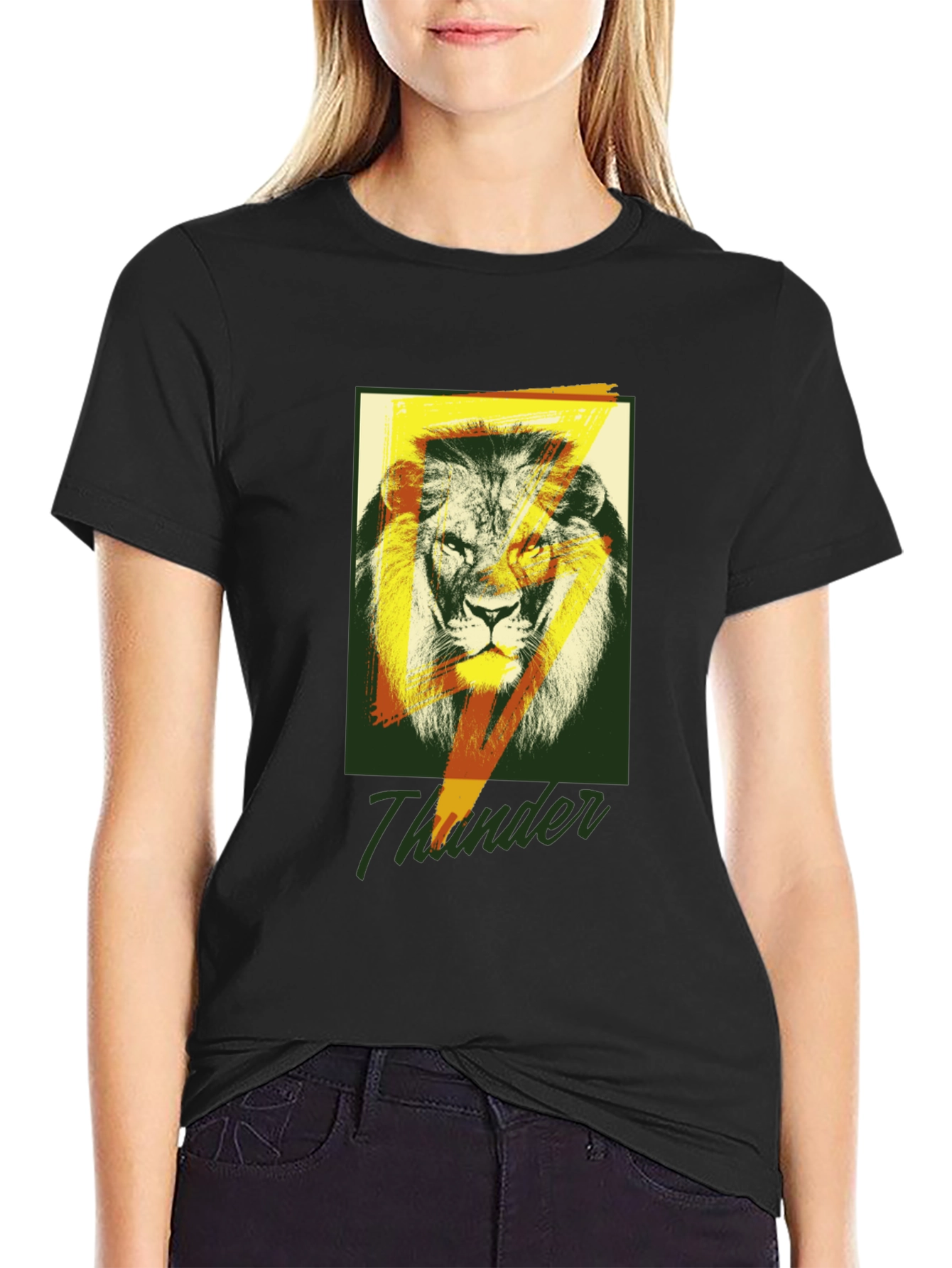 Black Lion Thunder Graphic Tee - Stylish Black T-Shirt view 2