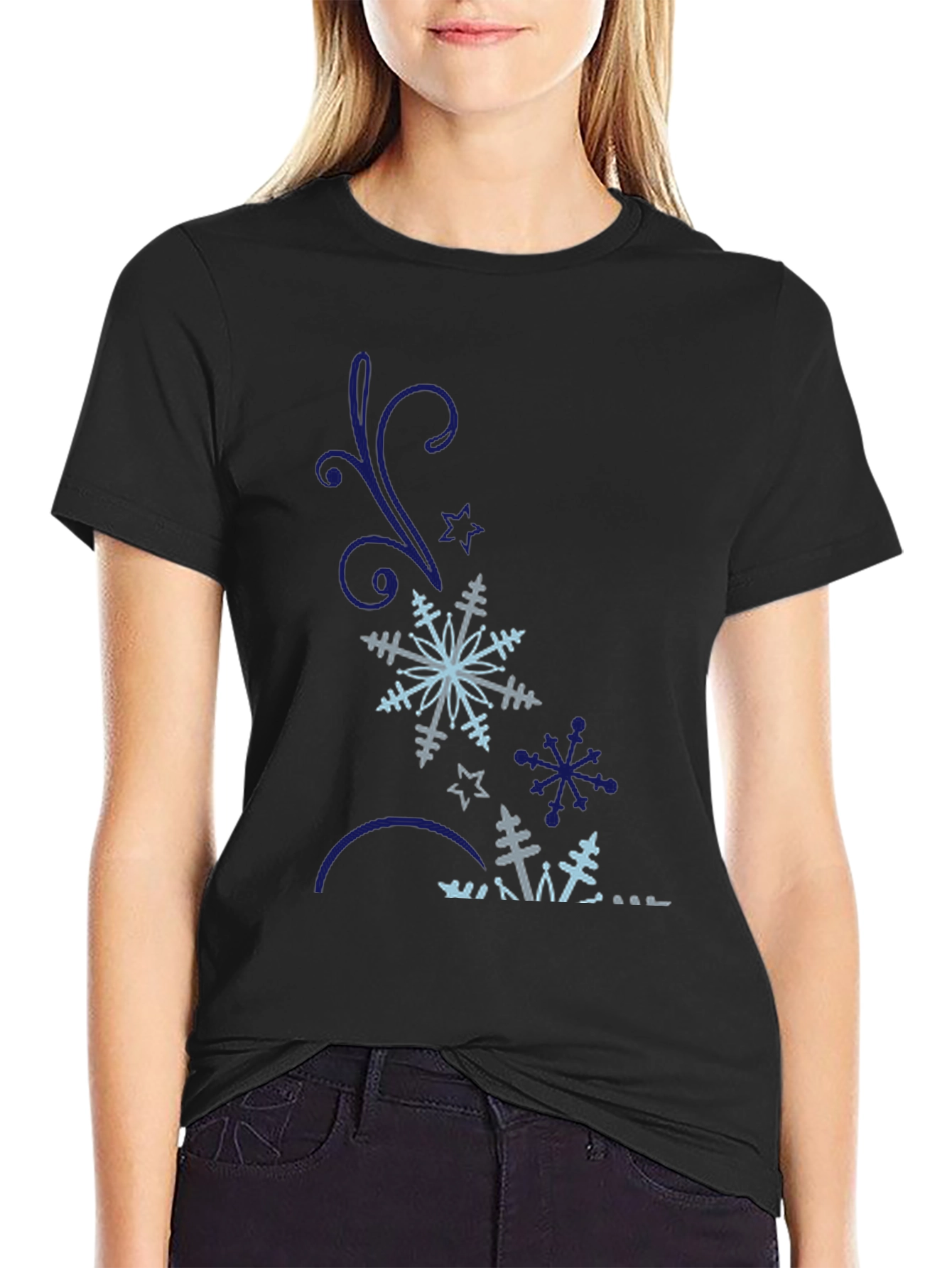Black Snowflake Graphic Tee - Black Cotton Blend view 2