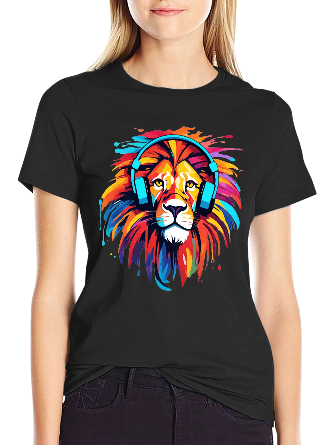 Black Lion Headphone Graphic Tee - Vivid Colors view 2