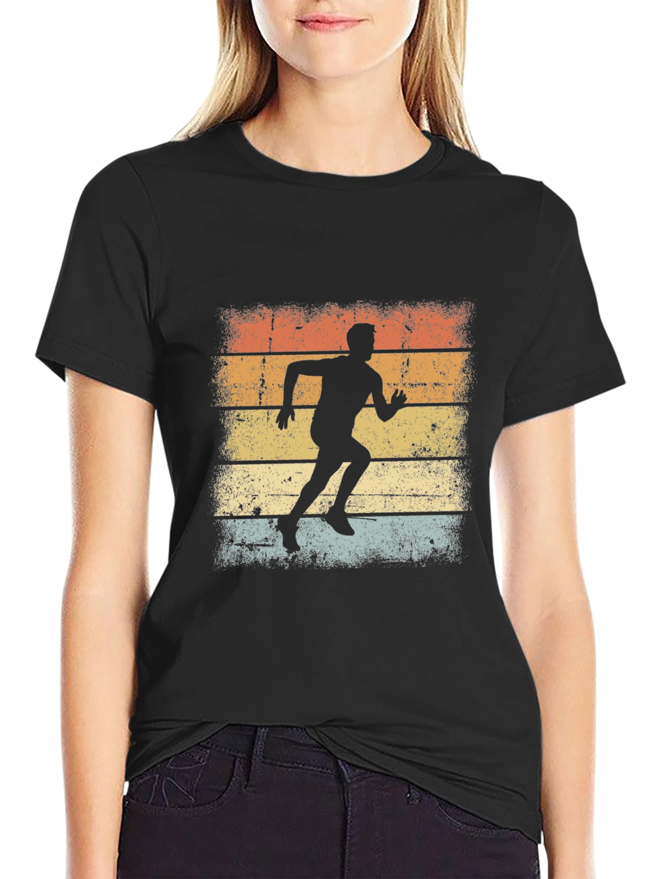 Black Retro Runner Graphic Tee - Vintage Style Black T-Shirt view 2