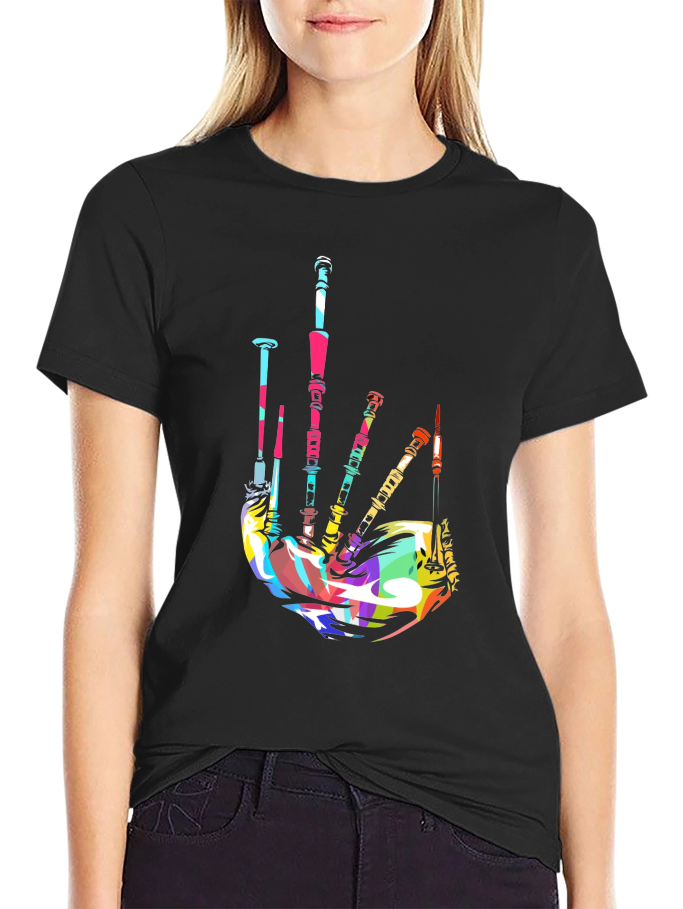 Black Colorful Bagpipe Graphic Tee view 2