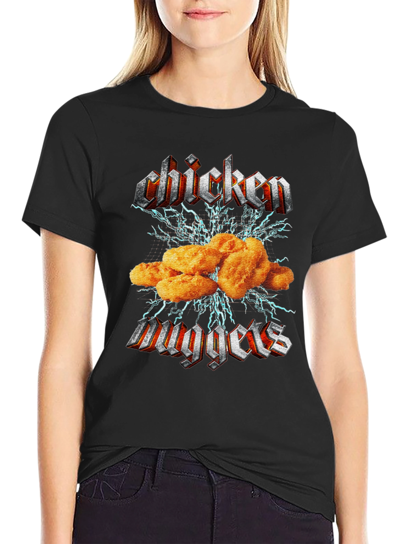 Black Chicken Nuggets Black T-Shirt - Foodie Humor view 2