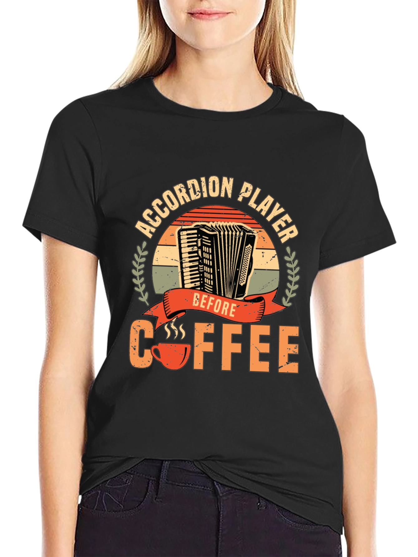 Black Accordion Player Before Coffee T-Shirt view 2