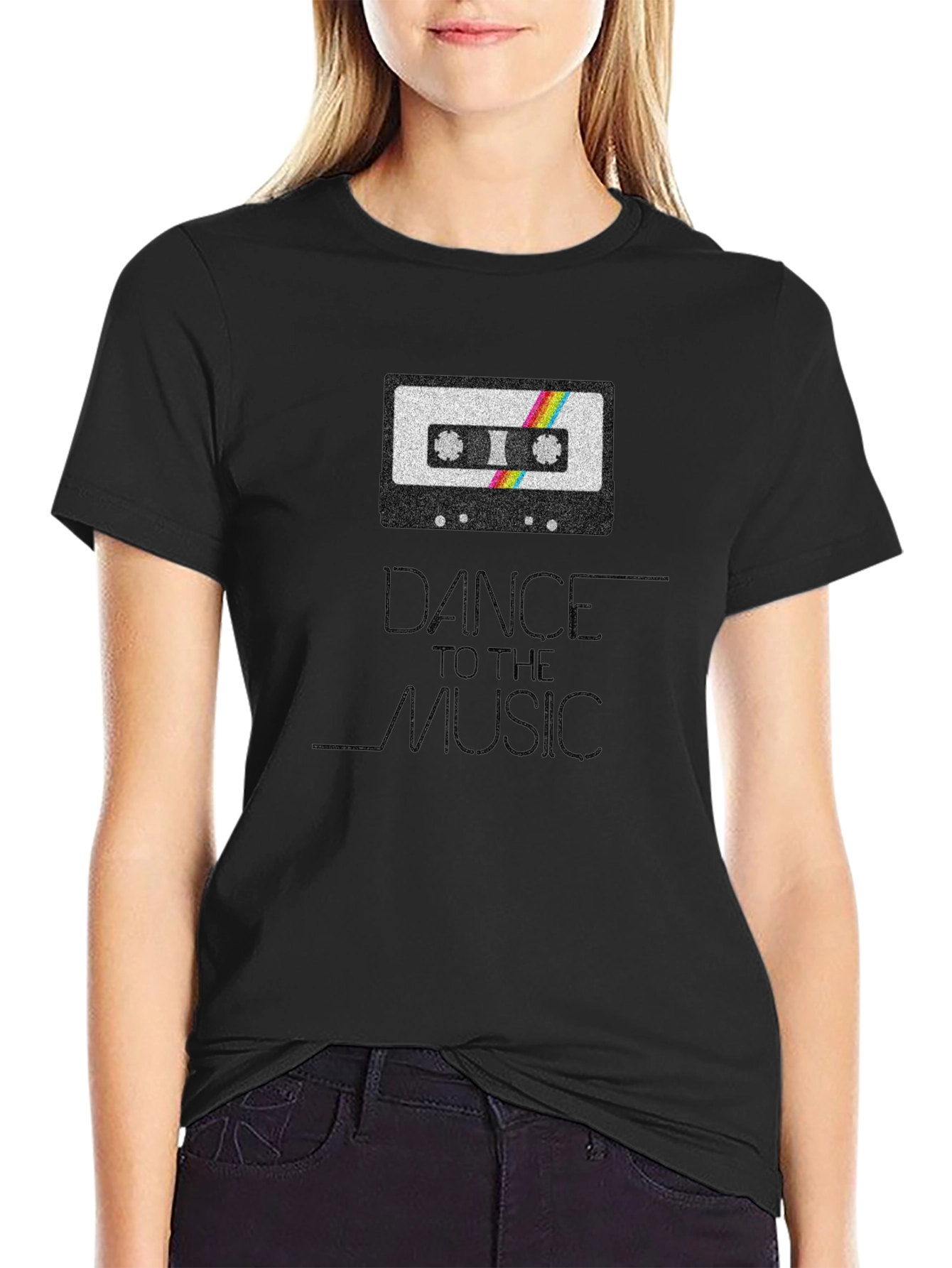 Black Dance To The Music Retro Cassette Tape T-Shirt view 2