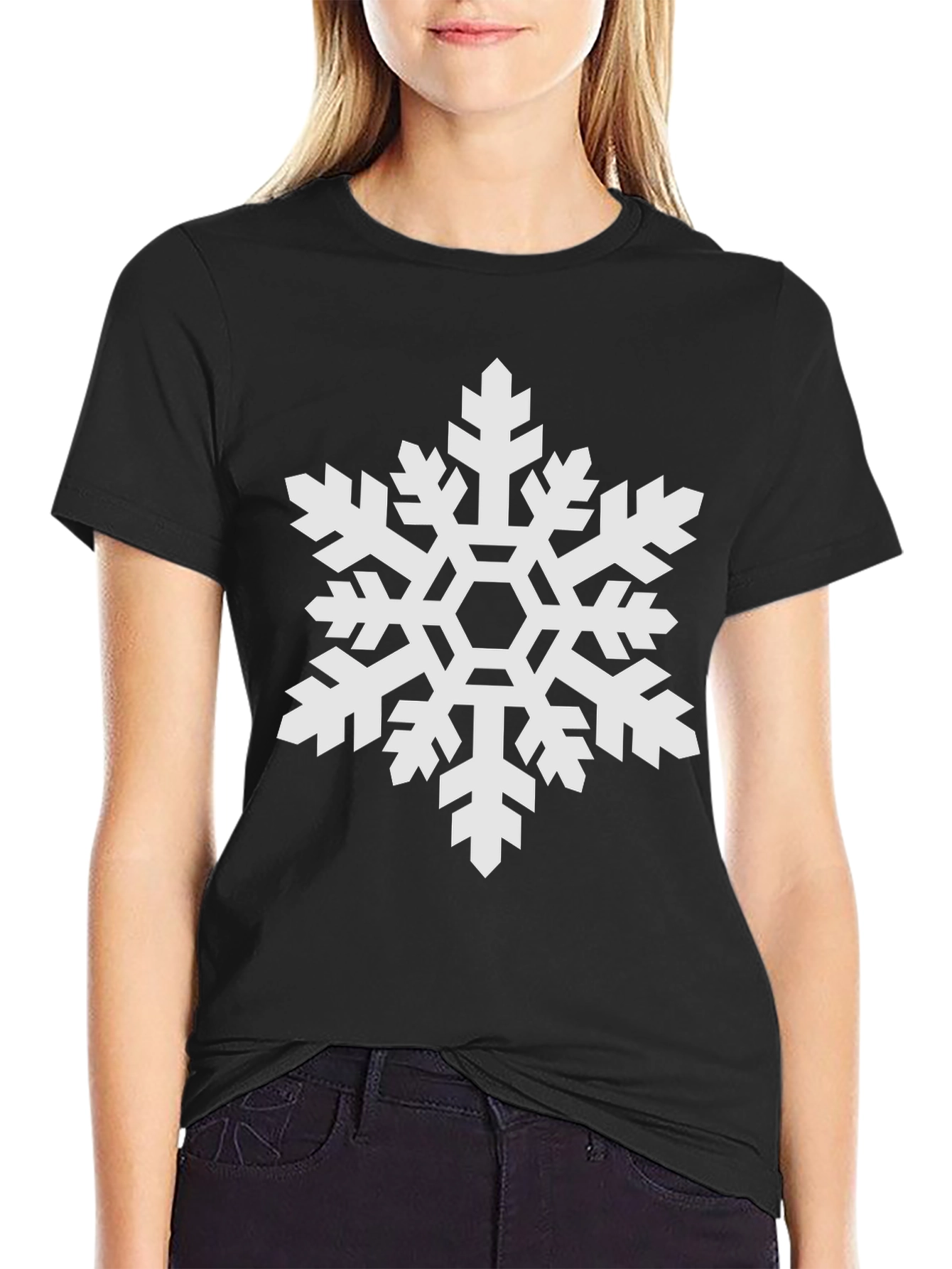Black Snowflake Graphic Tee - Black Winter Holiday Shirt view 2