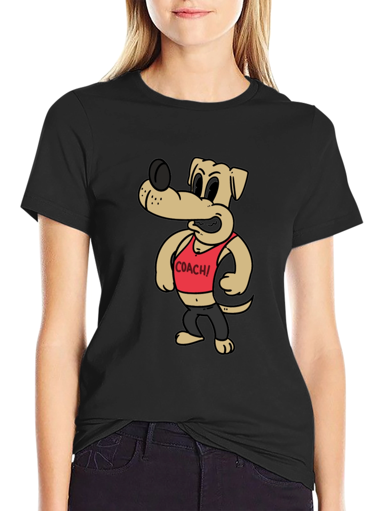 Black Cartoon Dog Coach Graphic Tee view 2