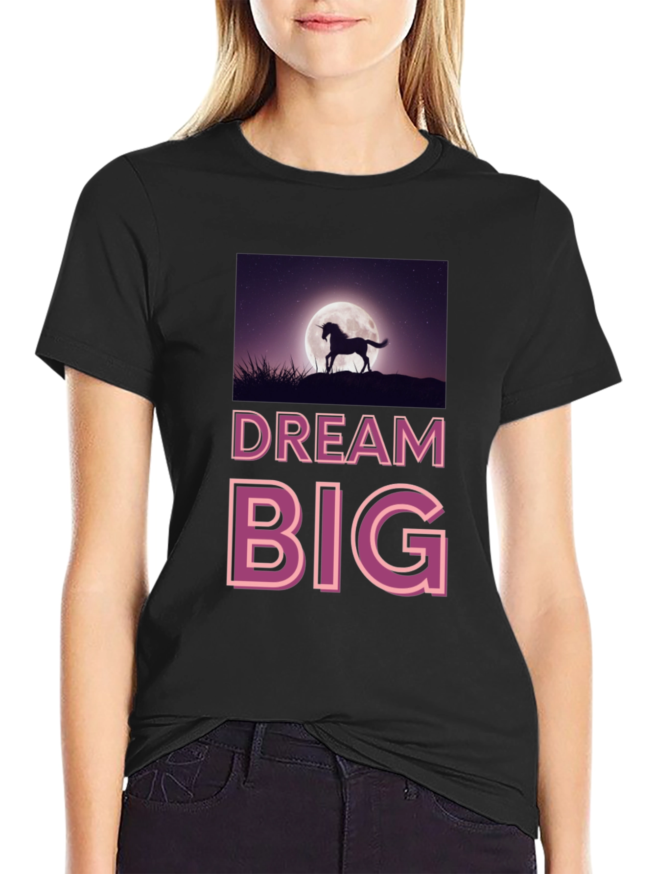 Black Dream Big Graphic Tee - Black Cotton Shirt view 2