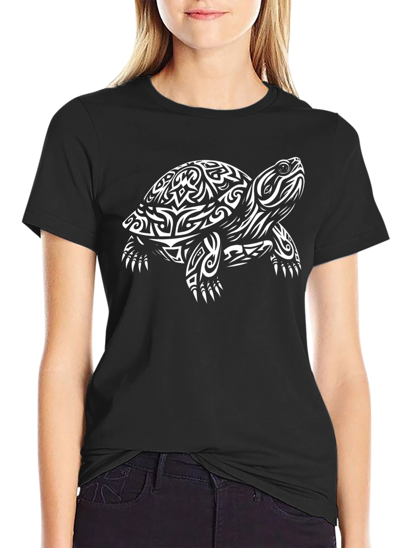 Black Tribal Turtle Graphic Tee - Black view 2