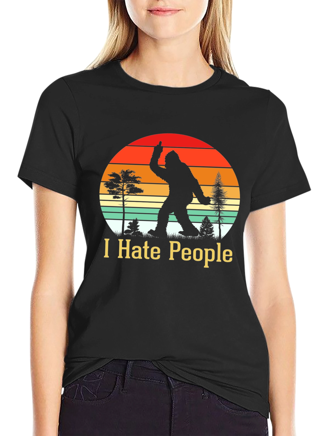 Black I Hate People Bigfoot T-Shirt Funny Sasquatch Tee view 2