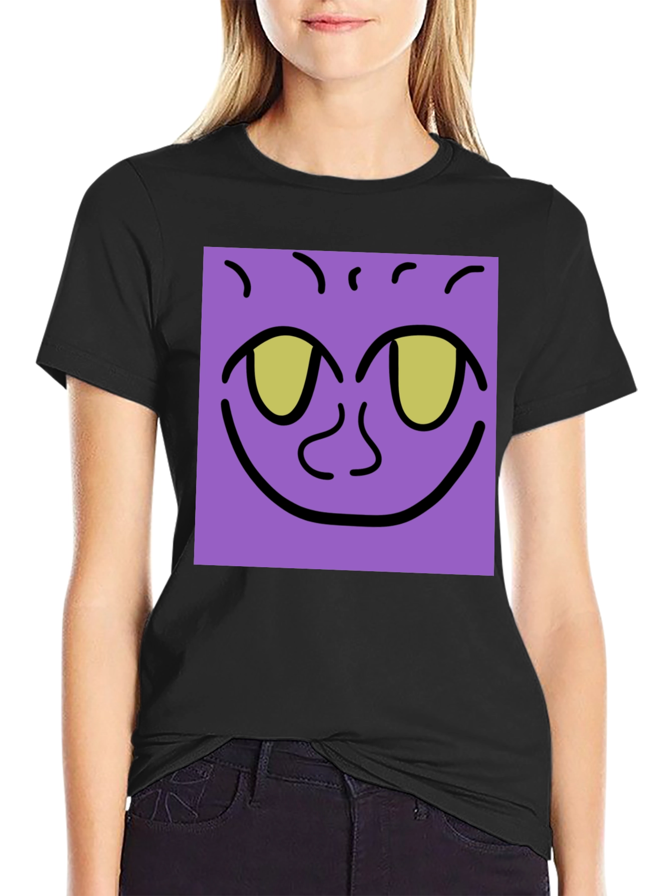 Black Purple Face Graphic Tee - Black Cotton Shirt view 2