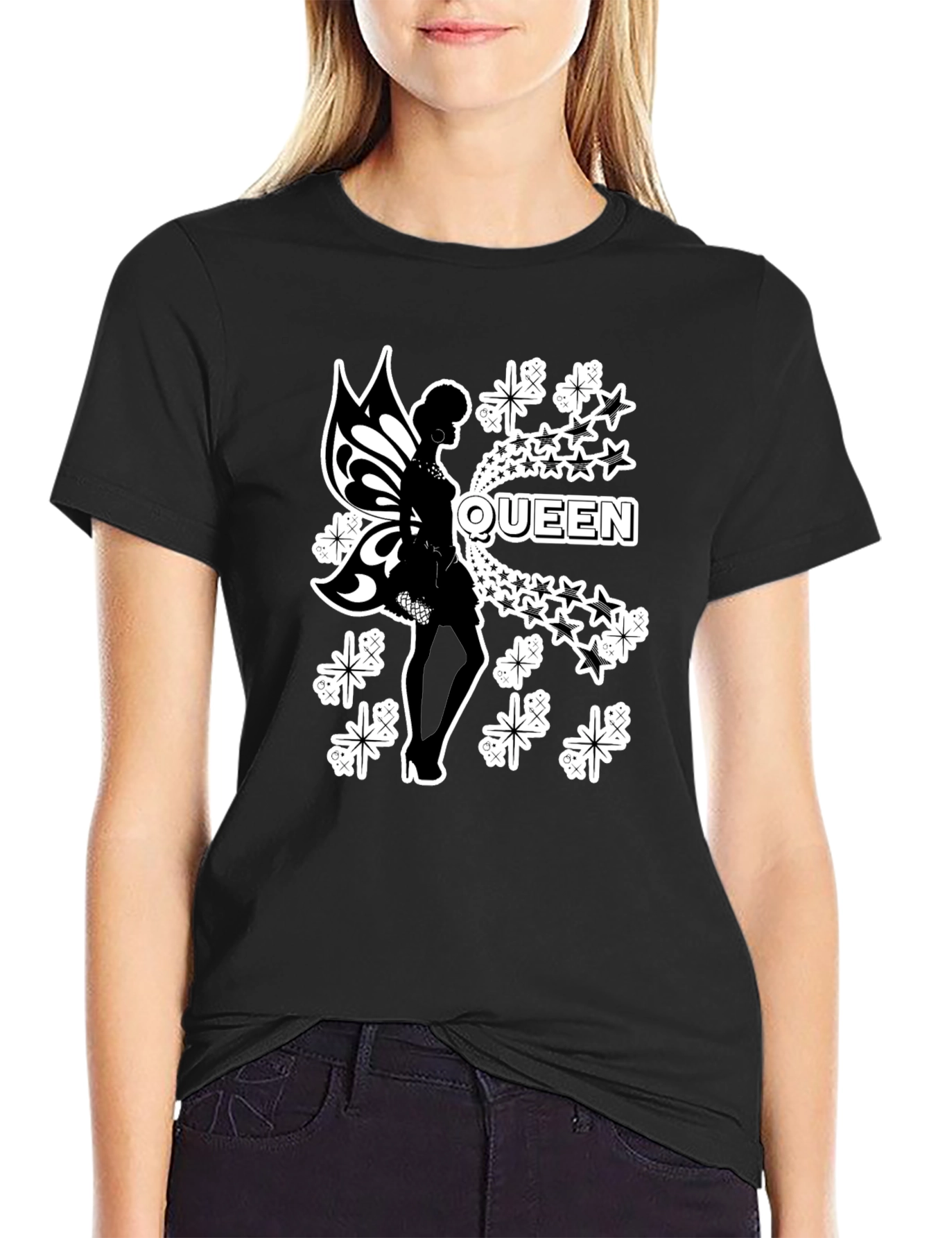 Black Queen Fairy Graphic Black T-Shirt view 2