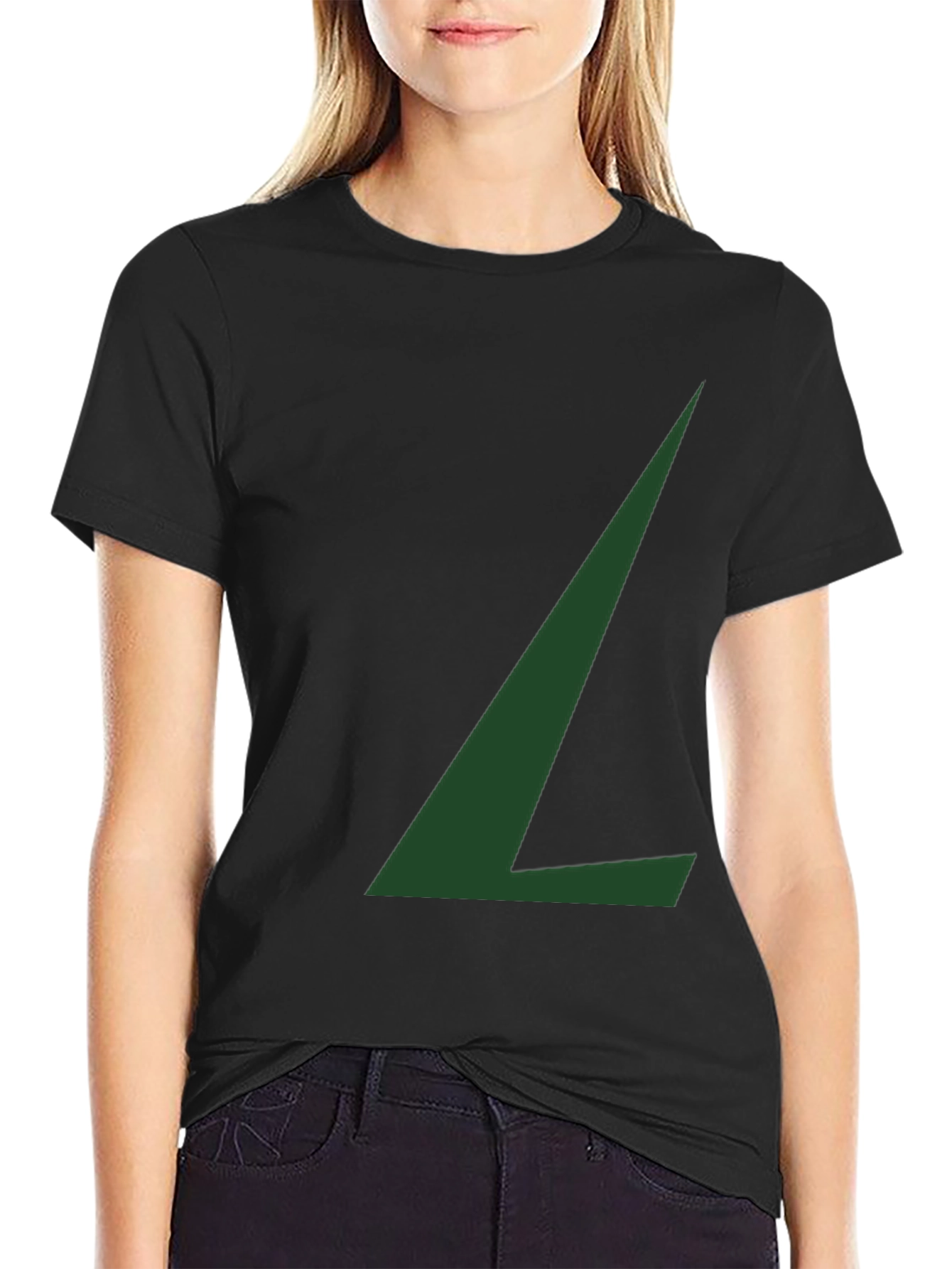 Black Minimalist Green L Graphic Black T-Shirt view 2