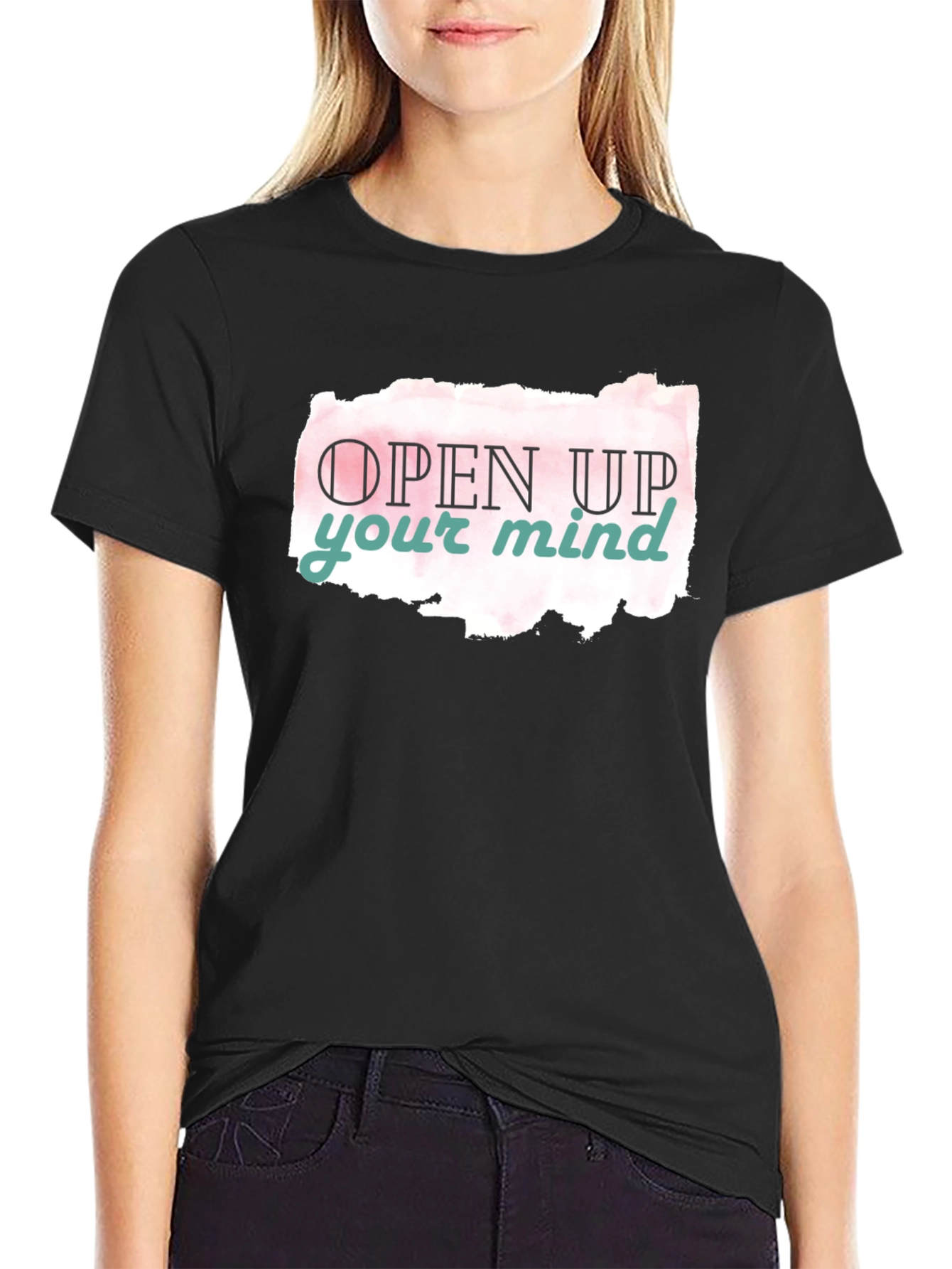Black Open Mind Graphic Tee - Black Casual T-Shirt view 2