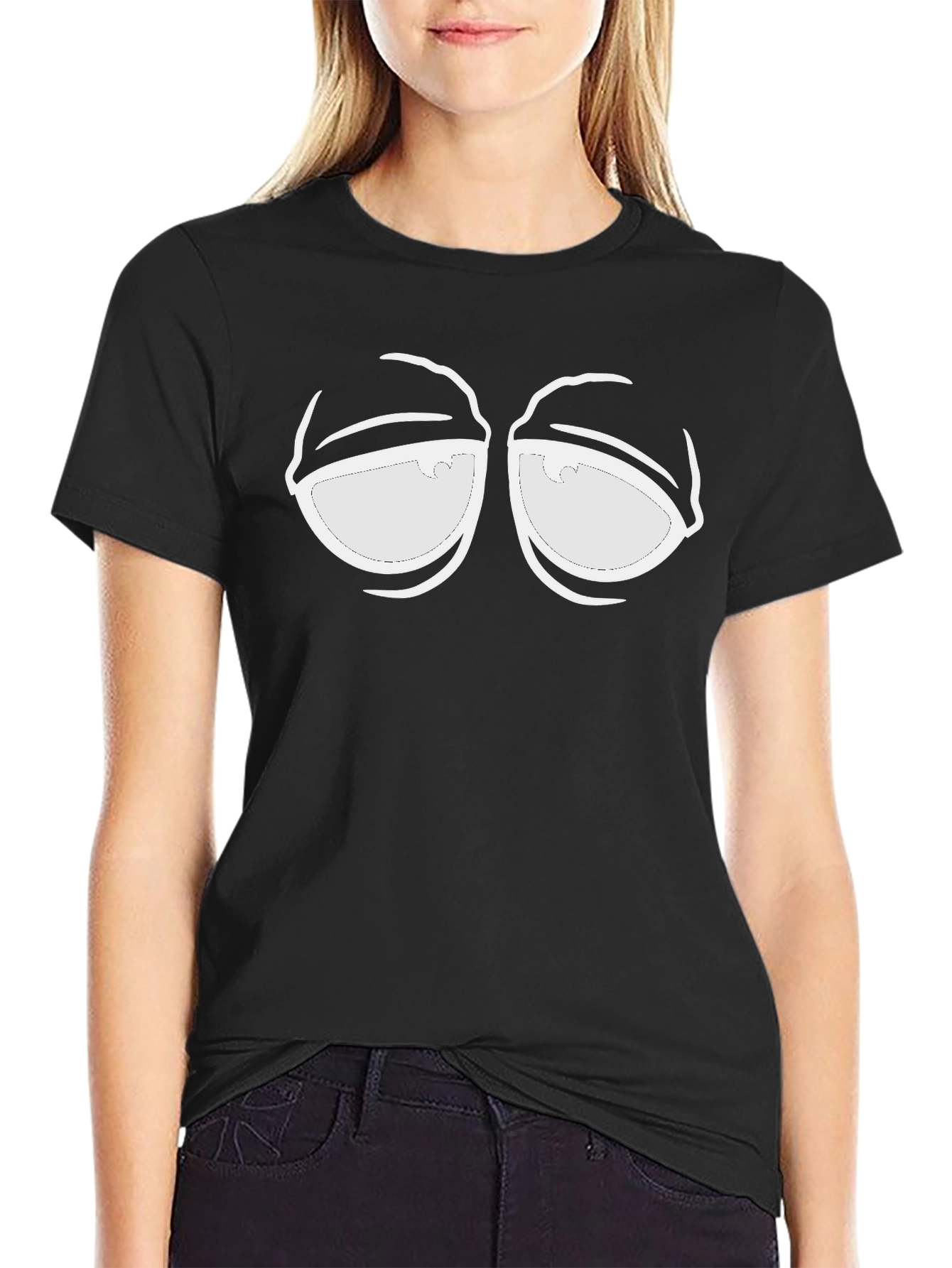 Black Humorous Graphic Tee - Sleepy Eyes Design - Black Cotton Blend view 2