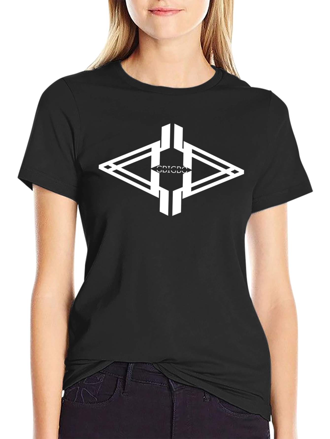 Black Geometric Graphic Tee - Modern Design Black T-Shirt view 2
