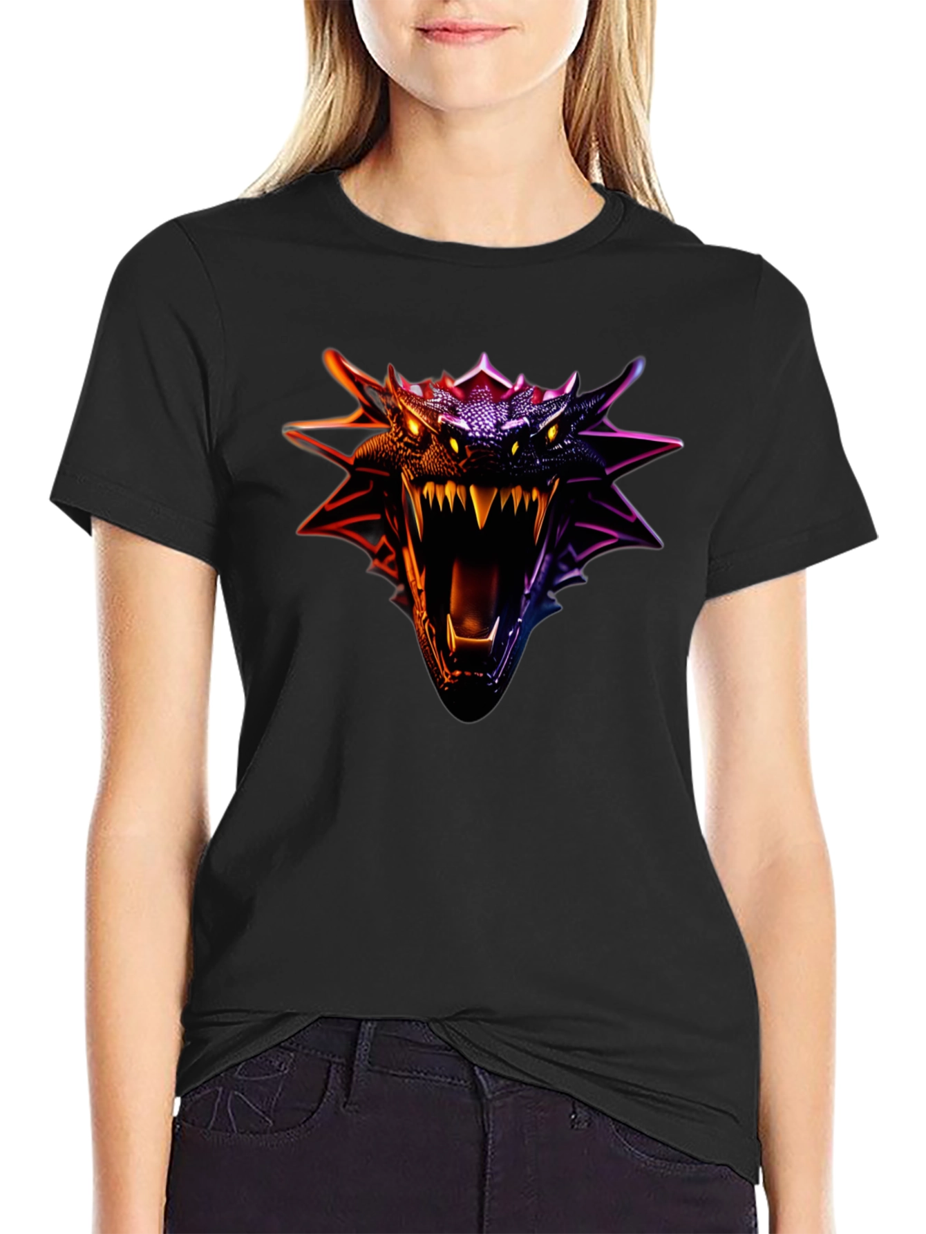 Black Dragon Head Graphic Tee - Fierce Design view 2