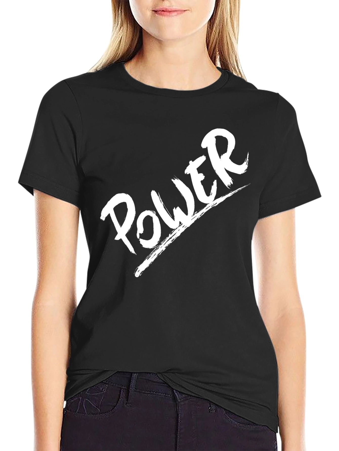 Black Power Graphic Tee - Bold Black Cotton T-Shirt view 2