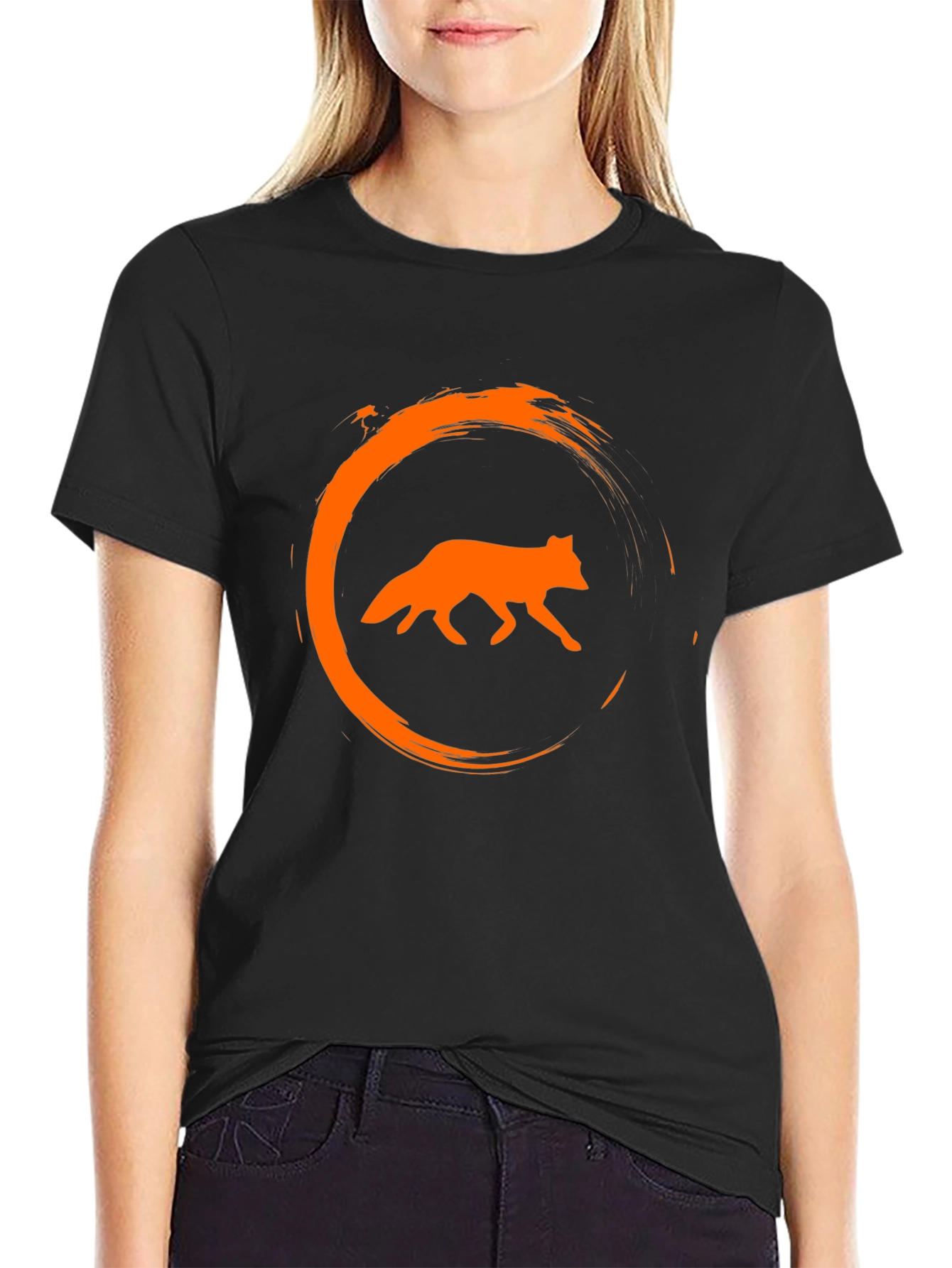 Black Fox Circle Graphic Black T-Shirt view 2