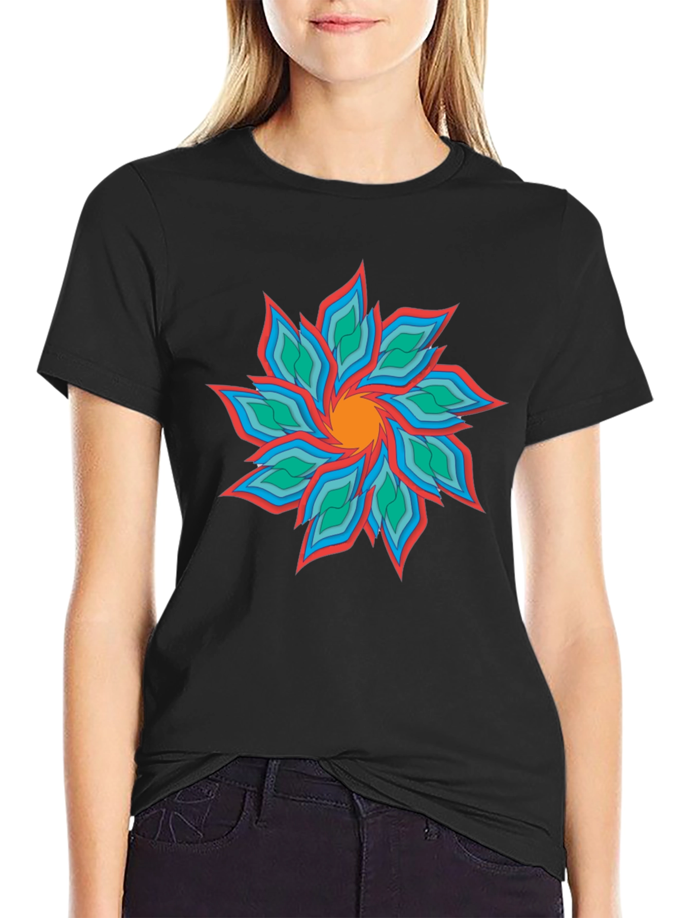 Black Abstract Floral Graphic Black T-Shirt view 2