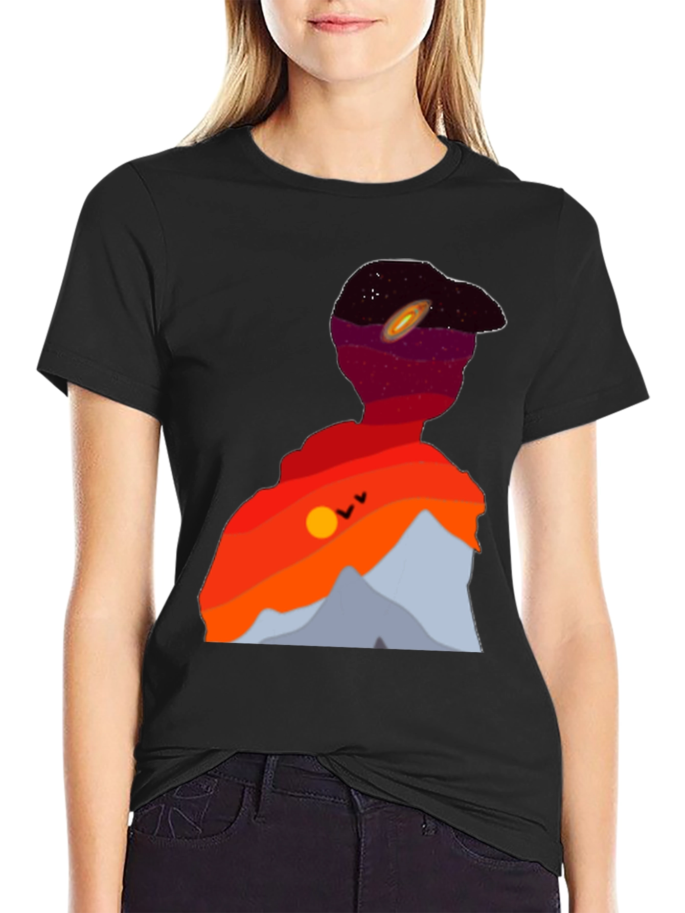 Black Cosmic Landscape Silhouette Graphic Tee - Black view 2