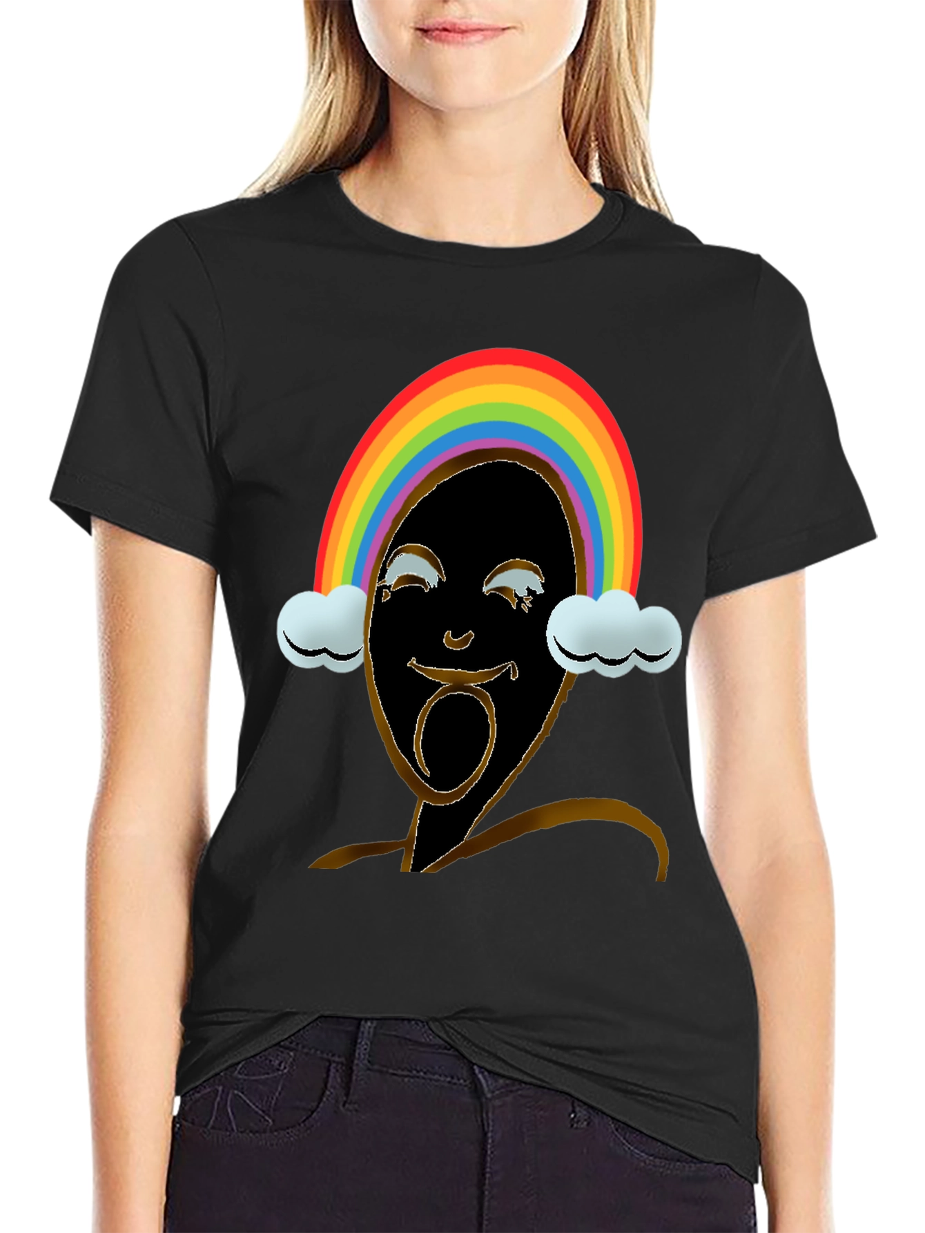 Black Rainbow Face Graphic Tee - Black view 2