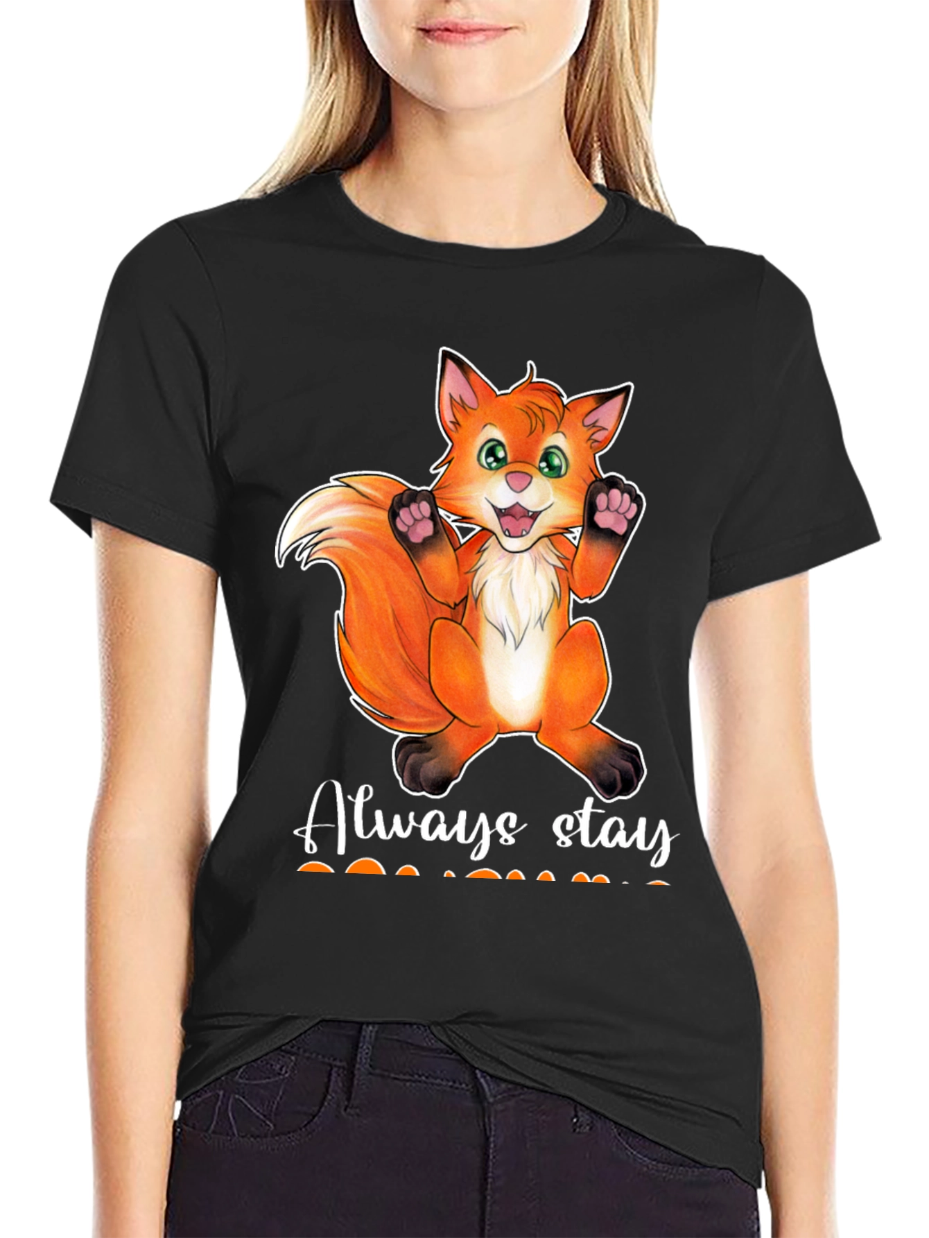 Black Cute Fox T-Shirt - Always Stay view 2
