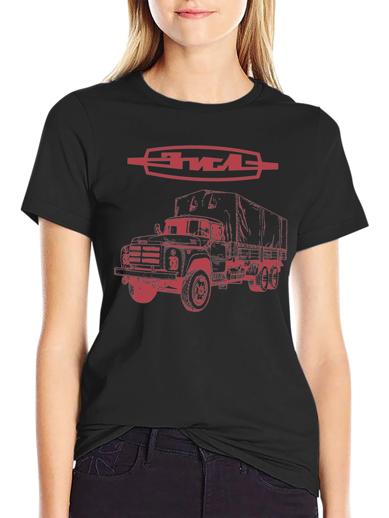 Black Retro ZIL Truck Graphic Tee - Classic Vehicle Design view 2