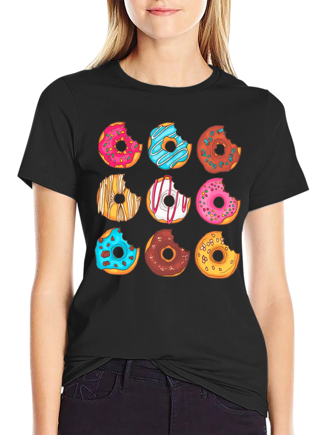 Black Donut Graphic T-Shirt - Sweet Tooth Fashion view 2