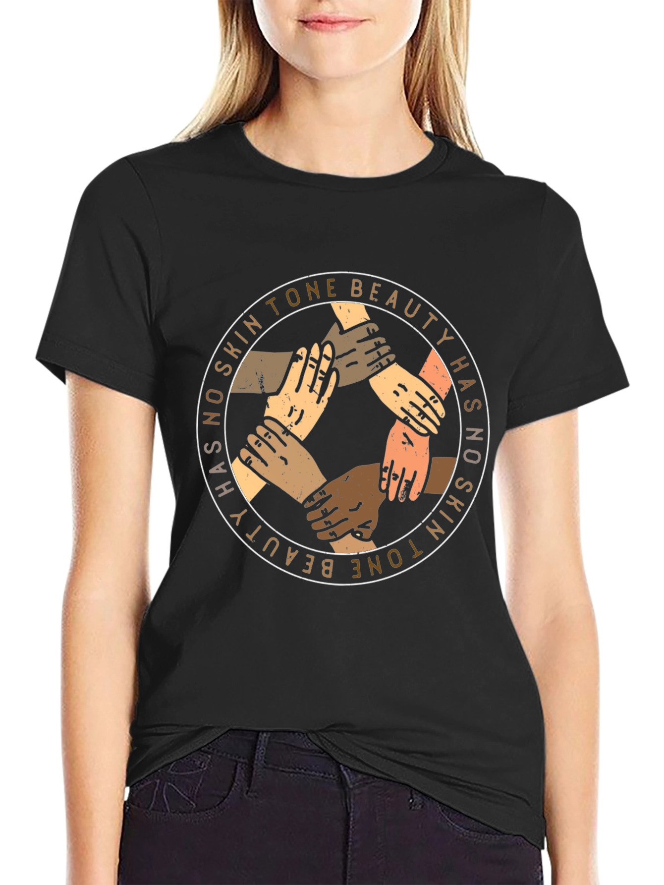 Black Unity T-Shirt: Beauty Has No Skin Tone - Unisex view 2