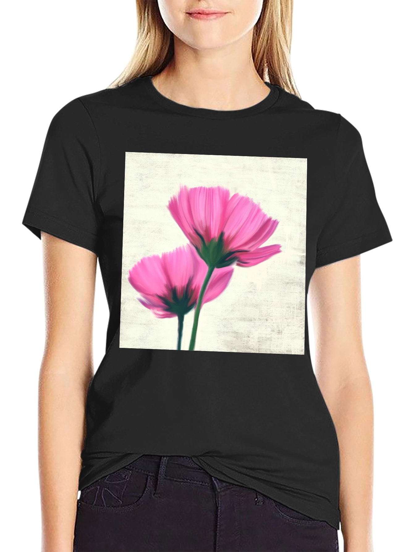 Black Floral Print Black T-Shirt view 2