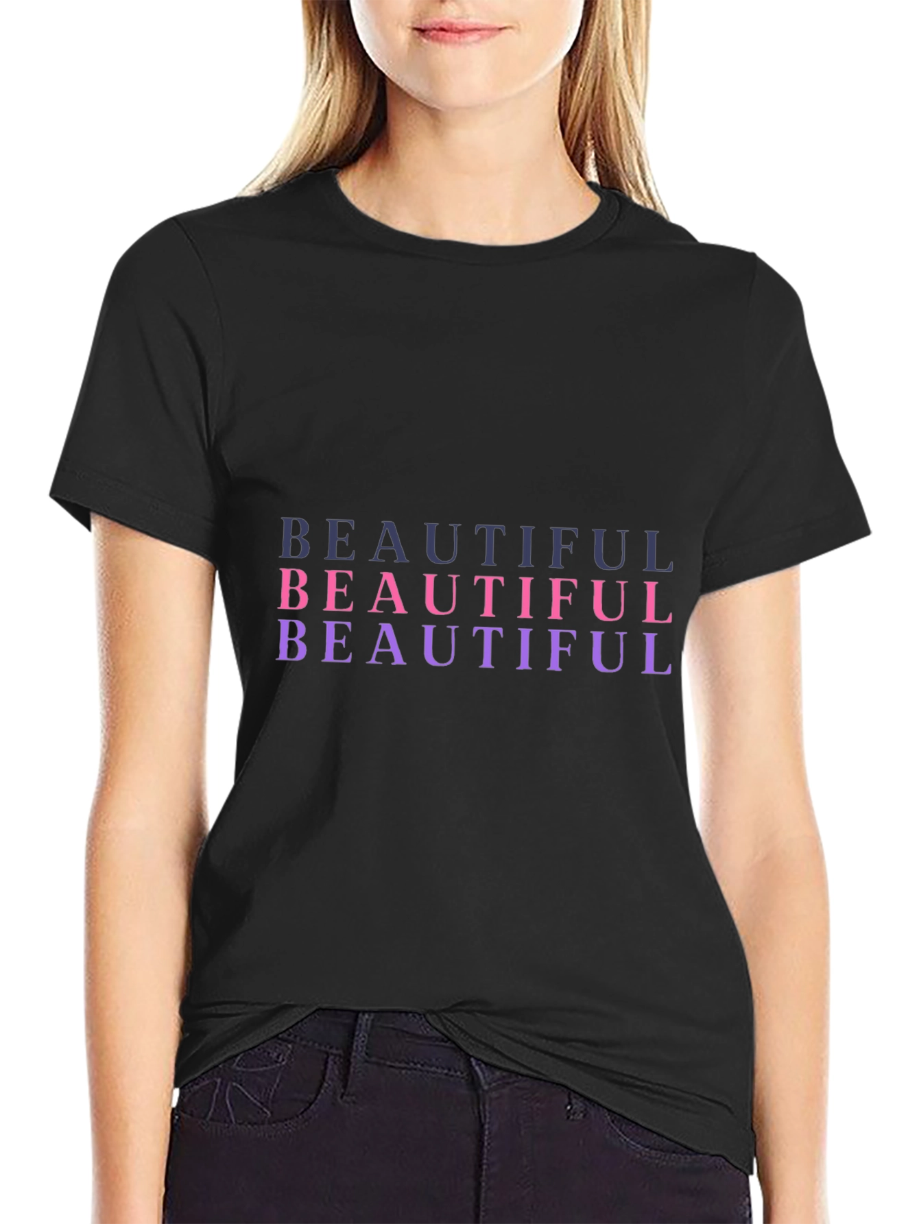Black Beautiful Graphic Print Black T-Shirt view 2