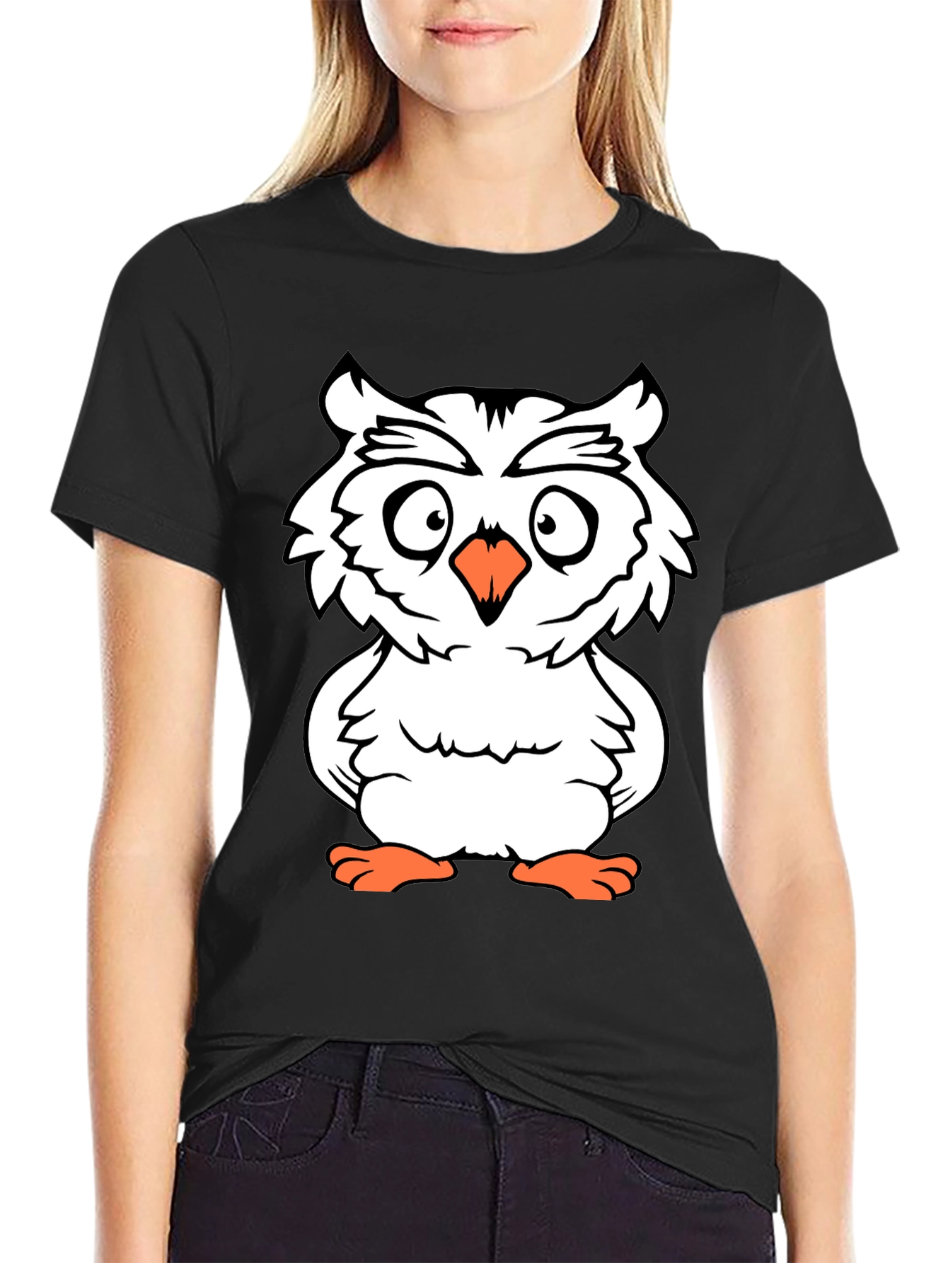 Black Owl Graphic Tee - Black Cotton T-Shirt view 2