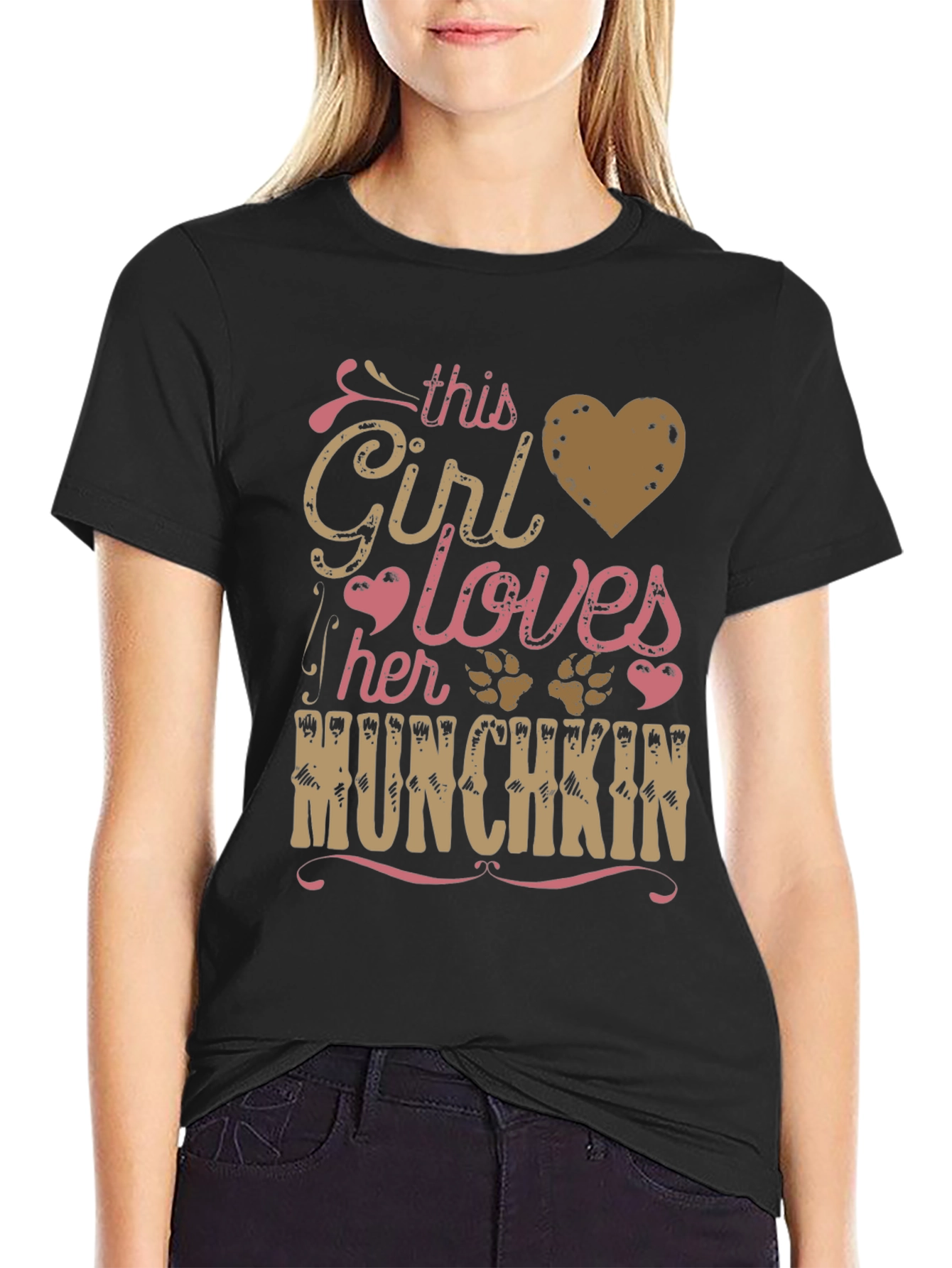 Black This Girl Loves Her Munchkin Pet Paw Print T-Shirt view 2