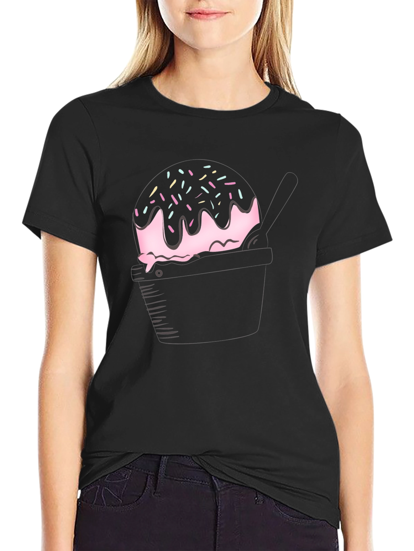 Black Cupcake Graphic Tee - Black Cotton T-Shirt view 2