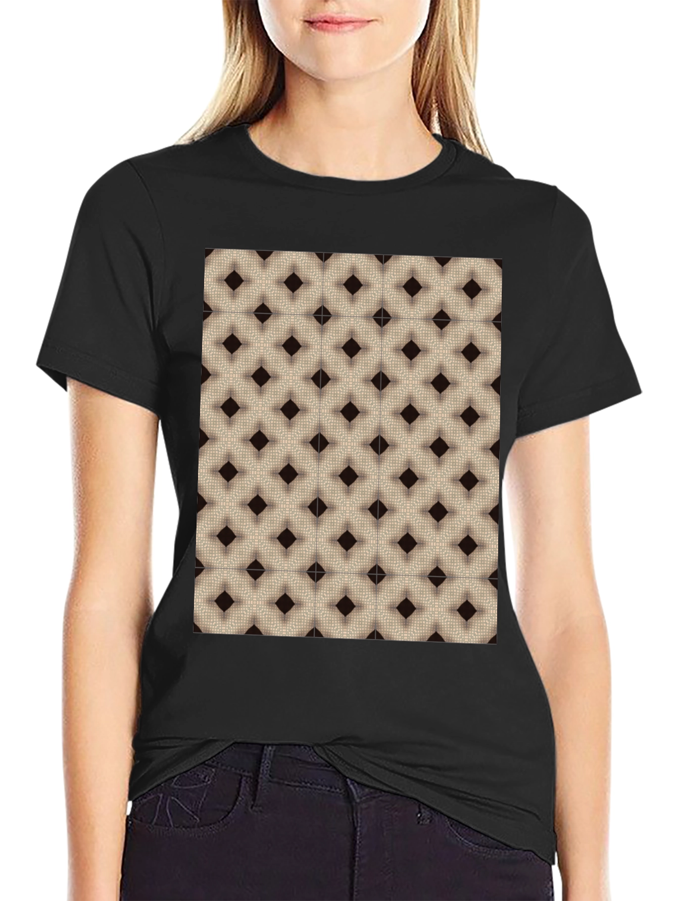 Black Geometric Pattern Black T-Shirt view 2
