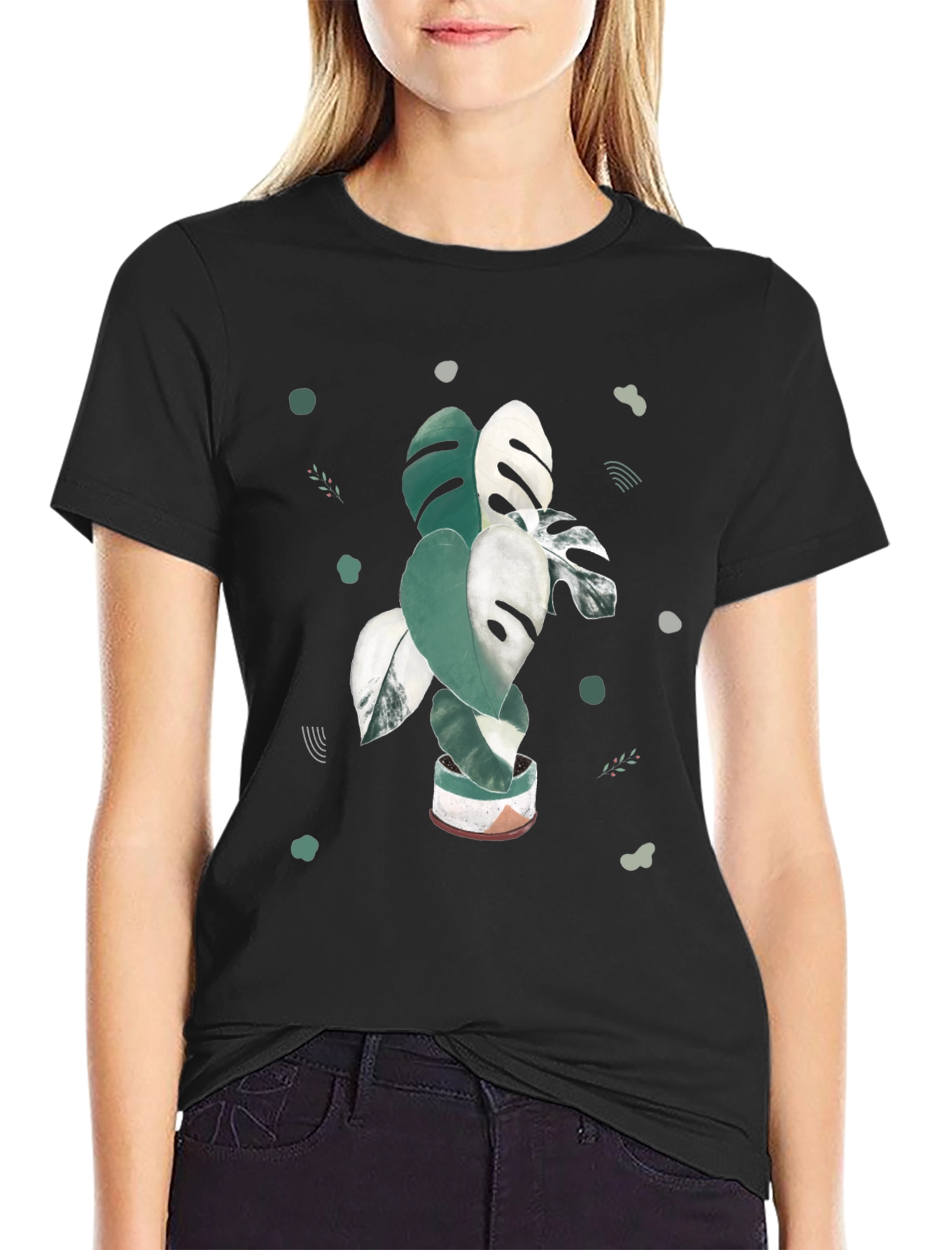 Black Monstera Plant Graphic T-Shirt view 2