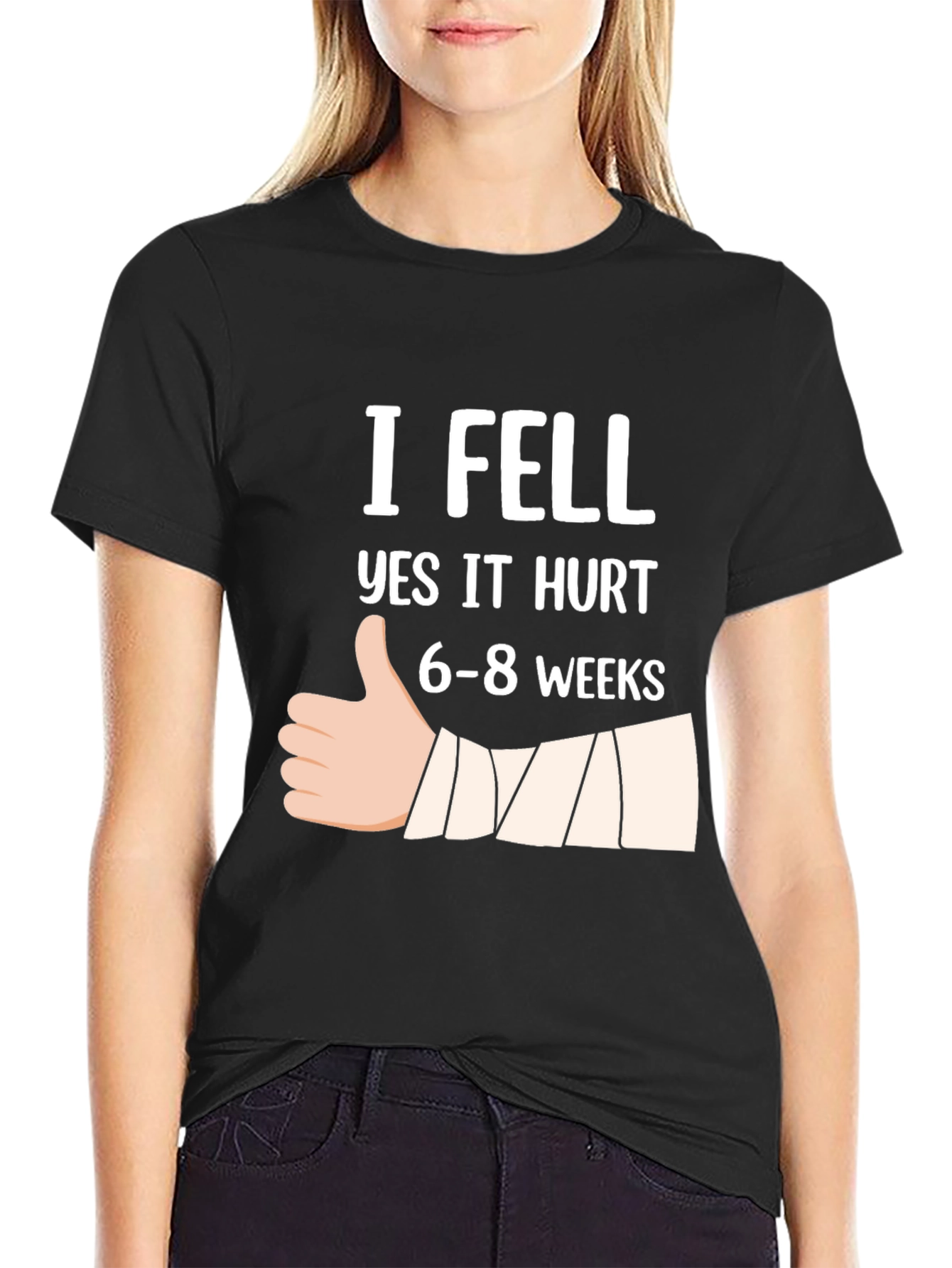 Black I Fell Yes It Hurt T-Shirt Funny Broken Bone Gift view 2