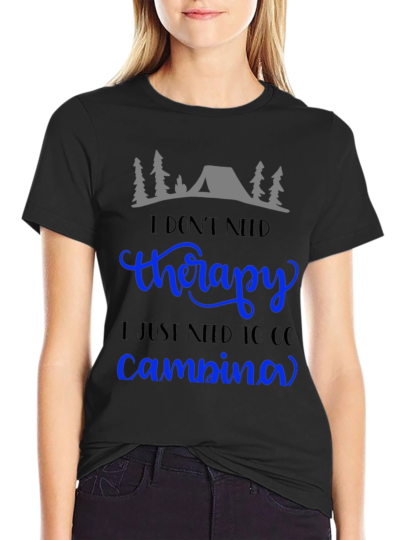 Black Camping Therapy T-Shirt: Nature Lover Tee view 2