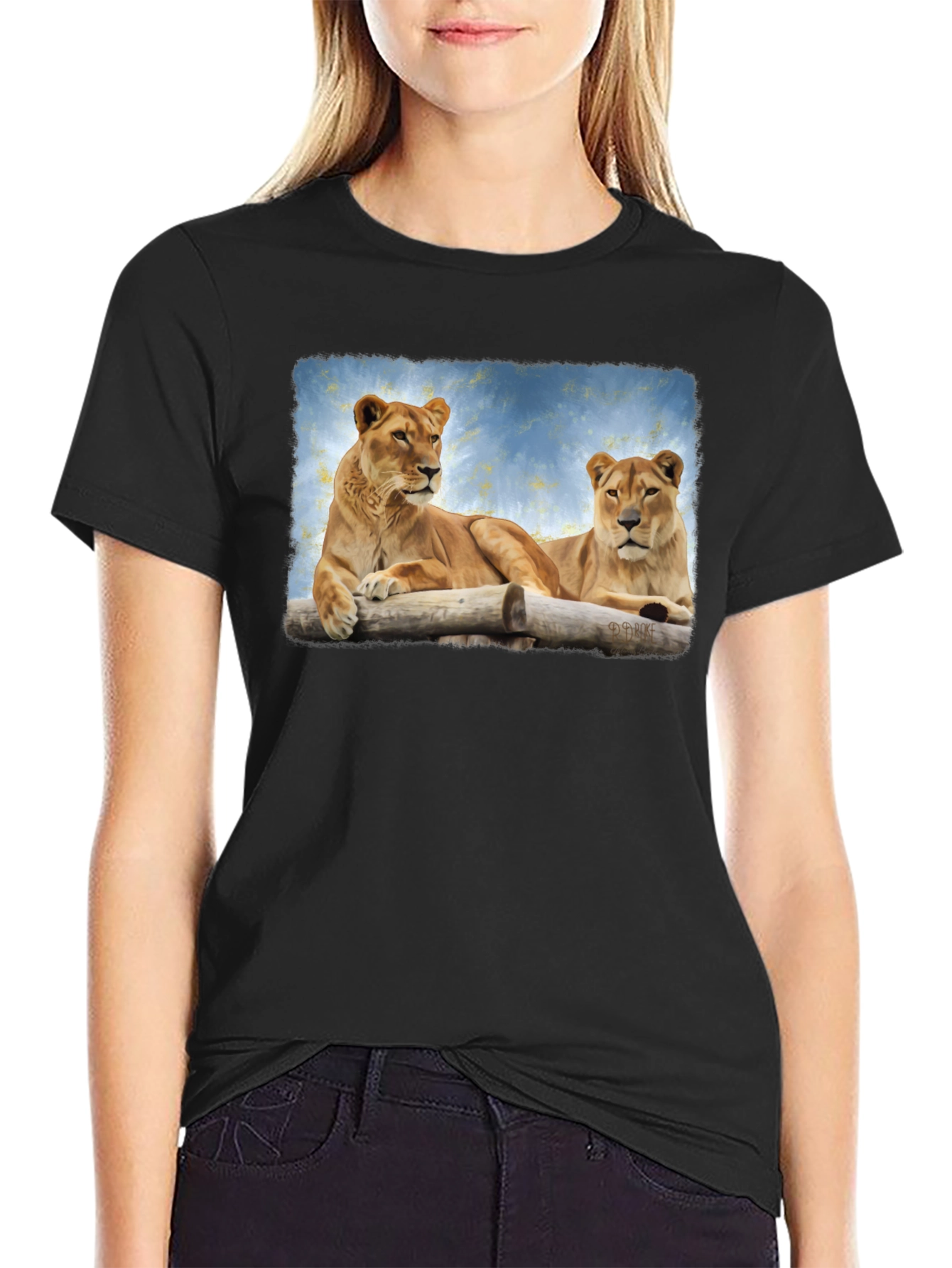 Black Lioness Graphic Print Black T-Shirt view 2