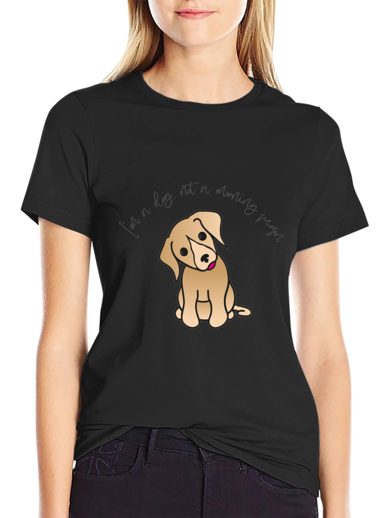 Black Cute Puppy Graphic T-Shirt - Black Cotton Tee view 2